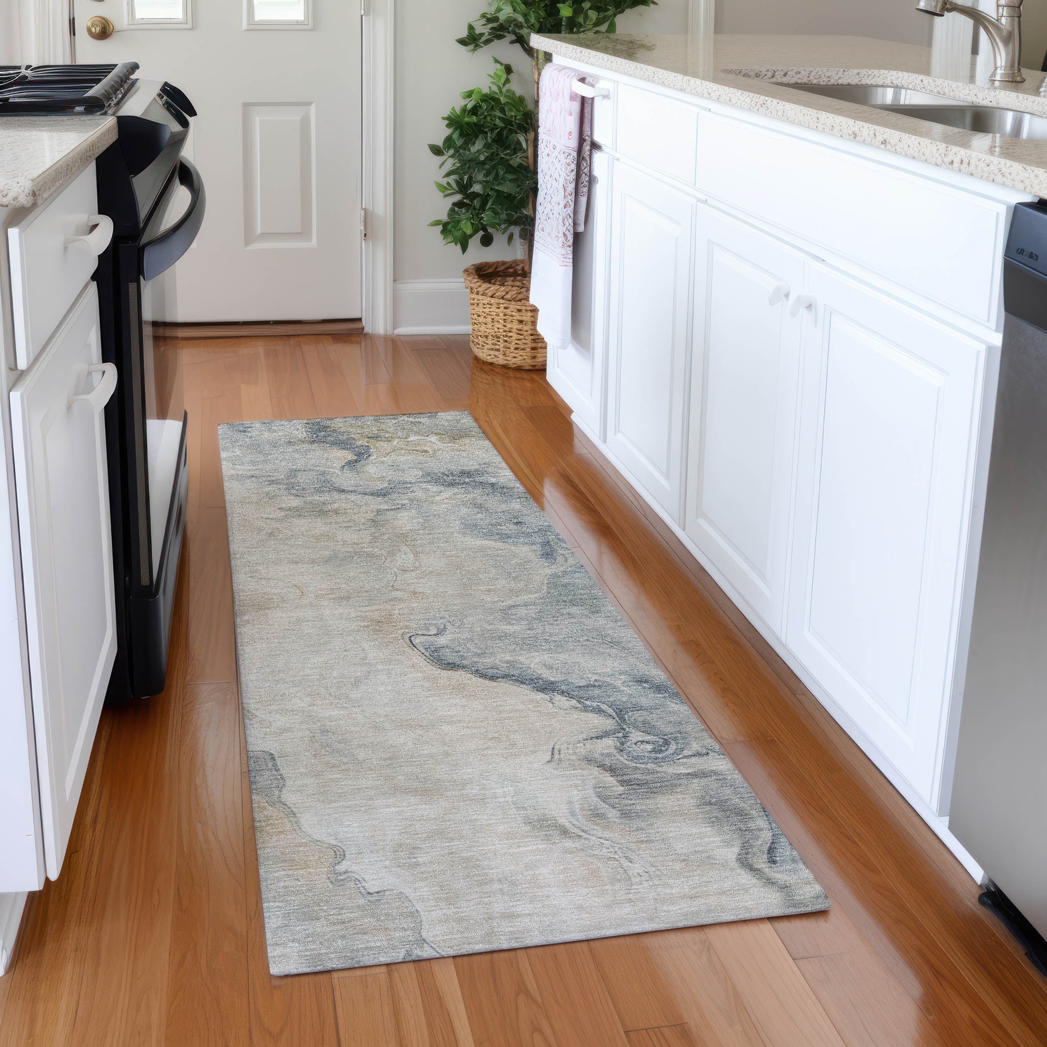 Lisbon Machine Washable Transitional Beige Brown Rug 2'3" x 7'6" #shape_Runner