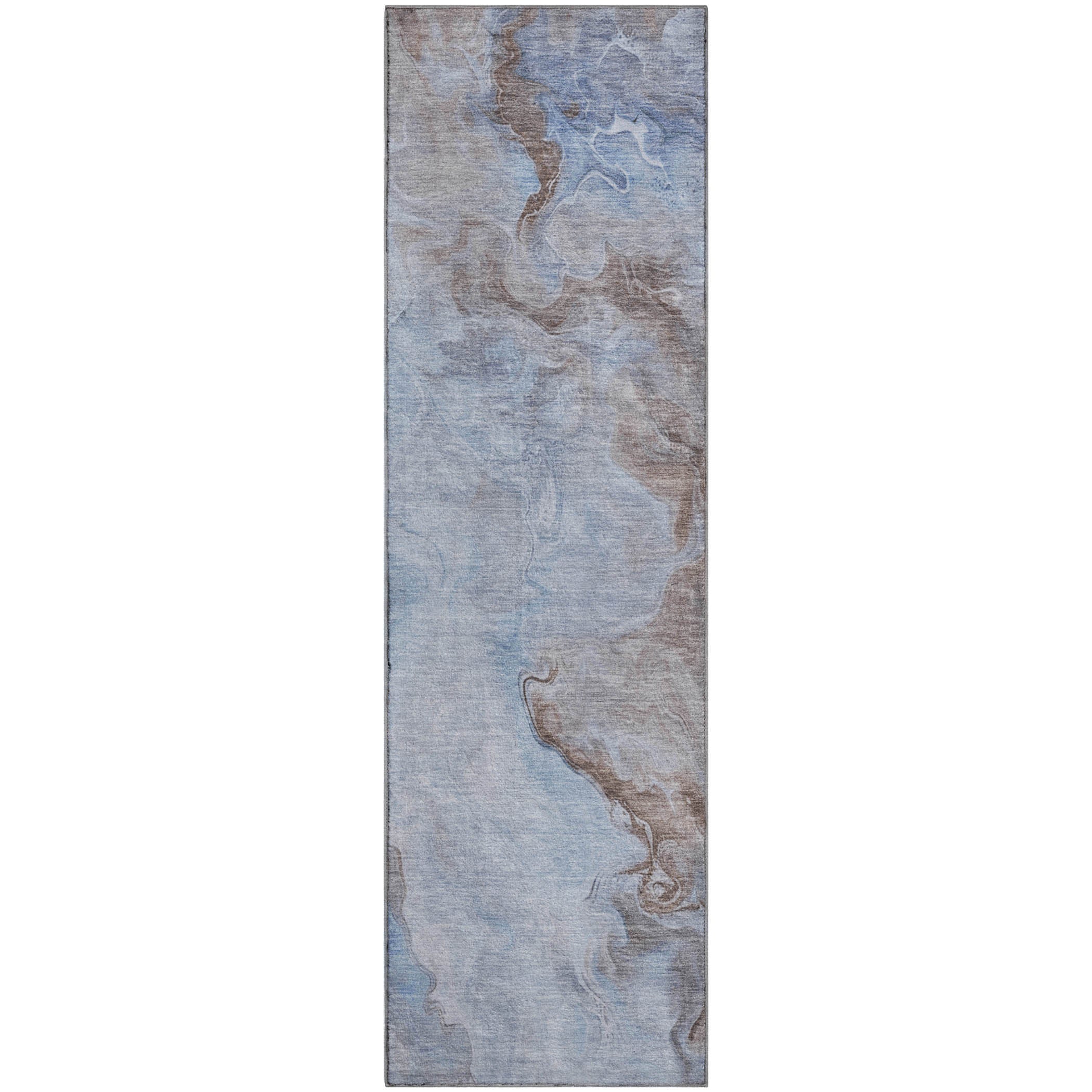 Lisbon Machine Washable Transitional Blue Rug 2'3" x 7'6" #shape_Runner