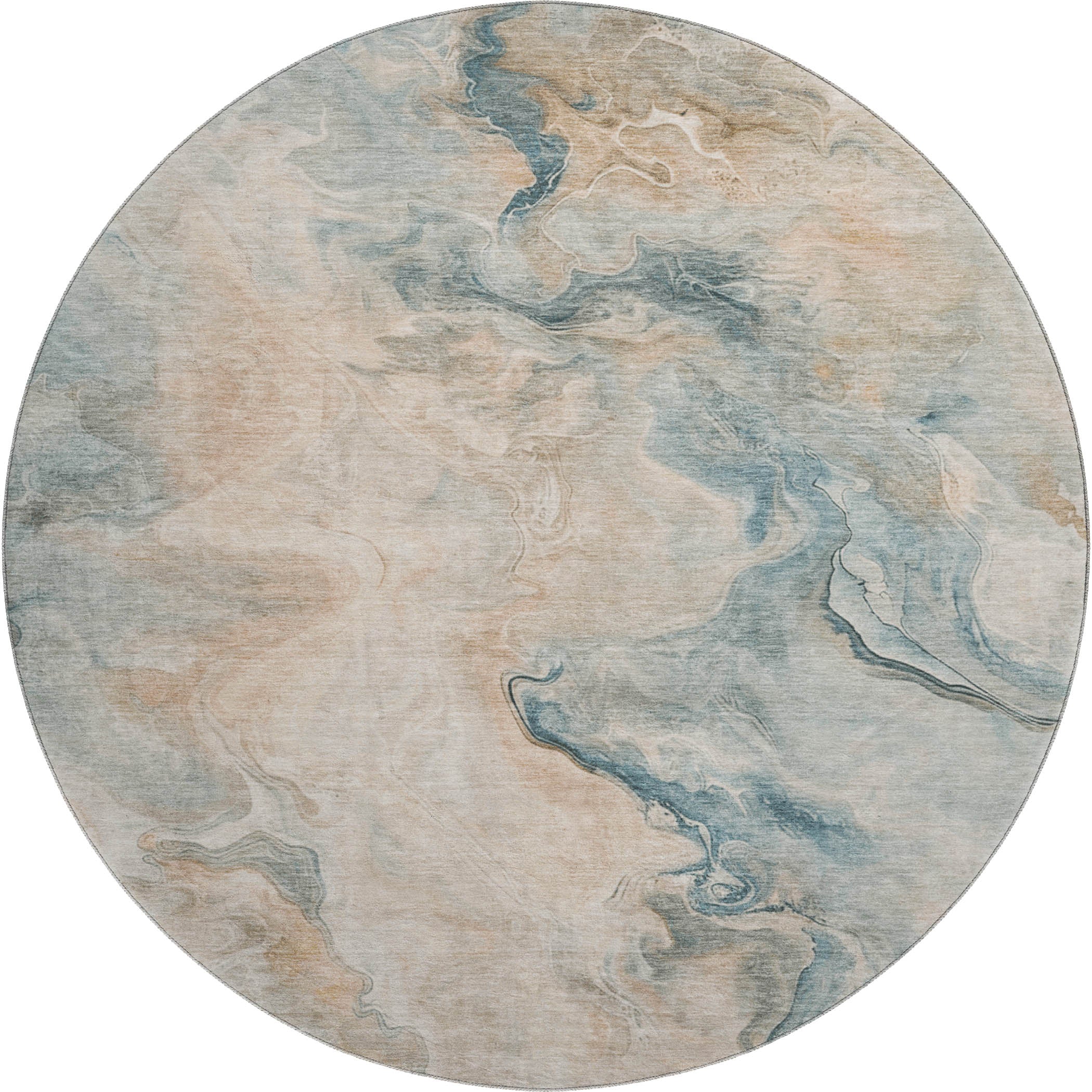 Lisbon Machine Washable Transitional Teal Rug 8' x 8' #shape_Round