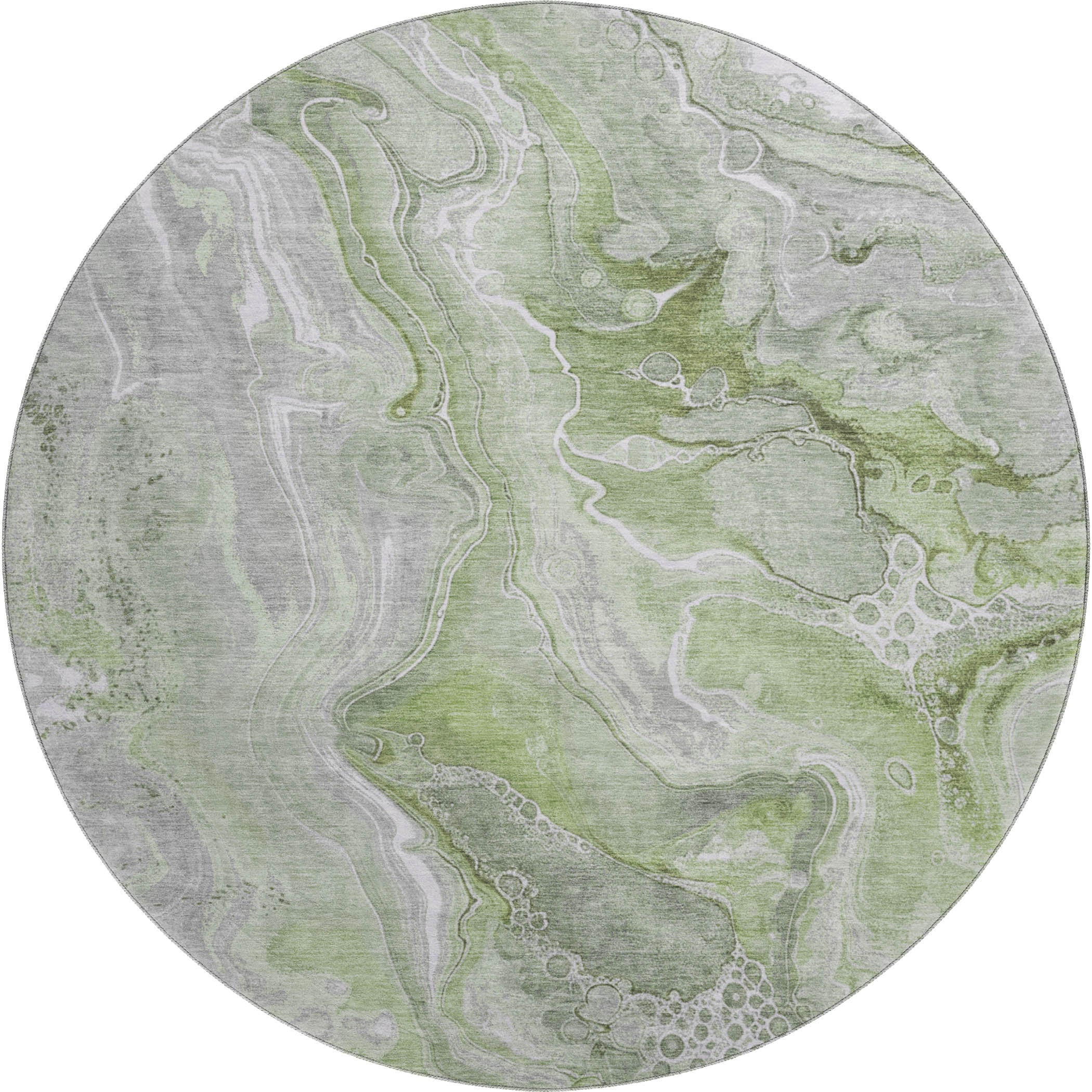 Kotor Machine Washable Transitional Aloe Green Rug 8' x 8' #shape_Round