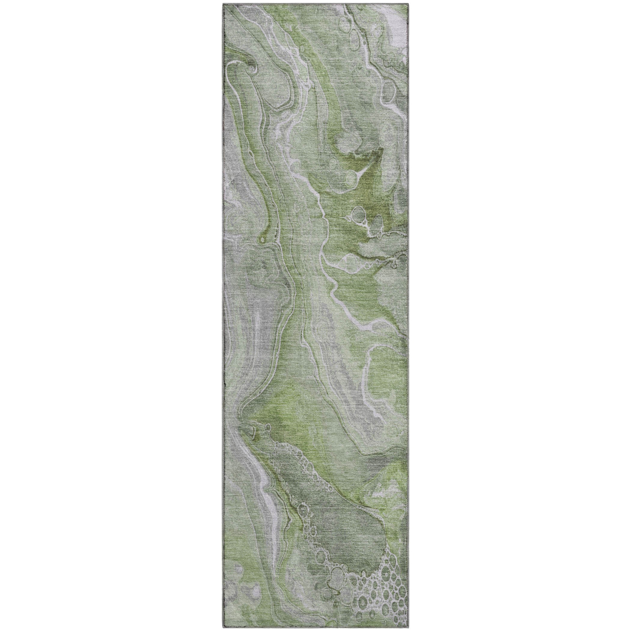 Kotor Machine Washable Transitional Aloe Green Rug 2'3" x 7'6" #shape_Runner