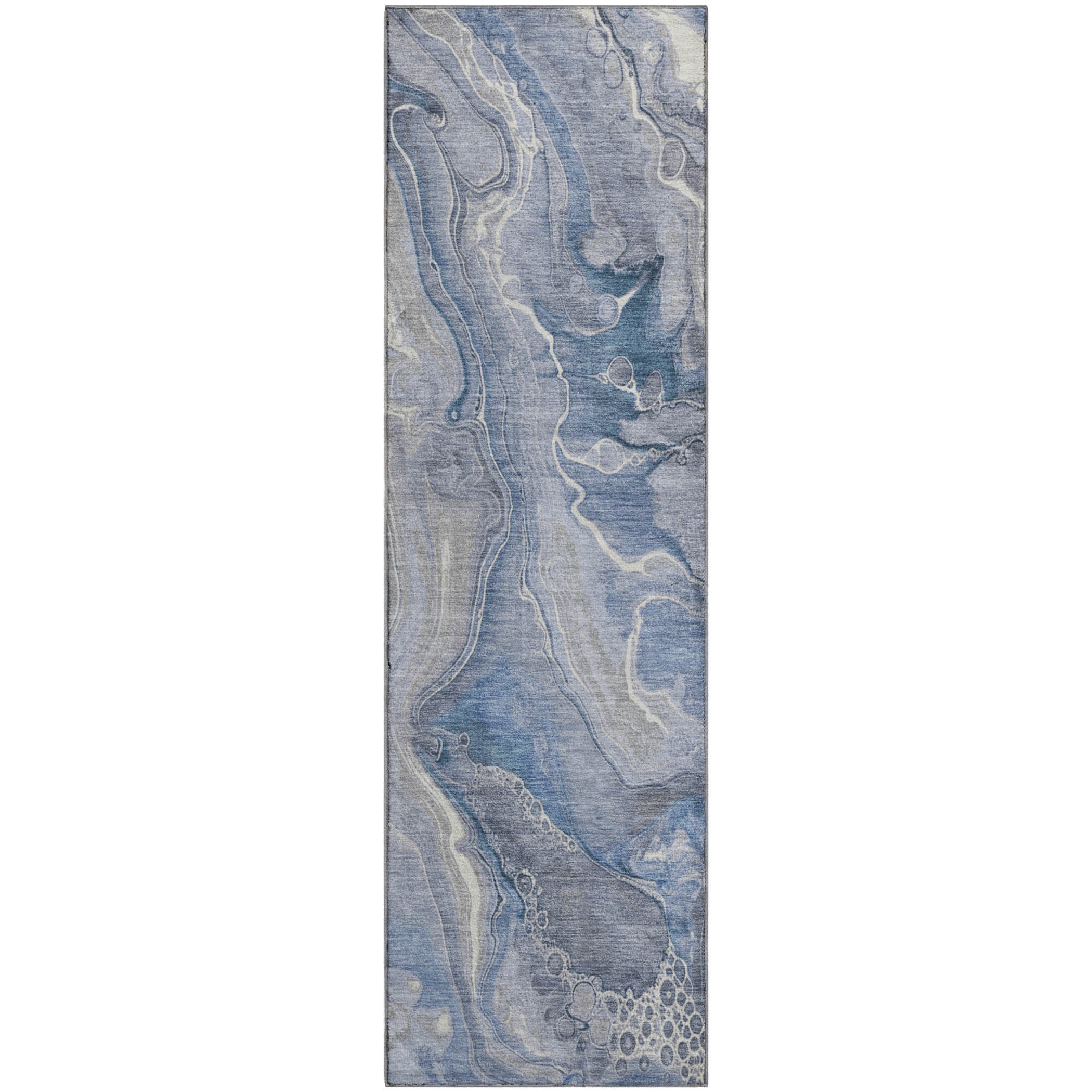 Kotor Machine Washable Transitional Denim Blue Rug 2'3" x 7'6" #shape_Runner