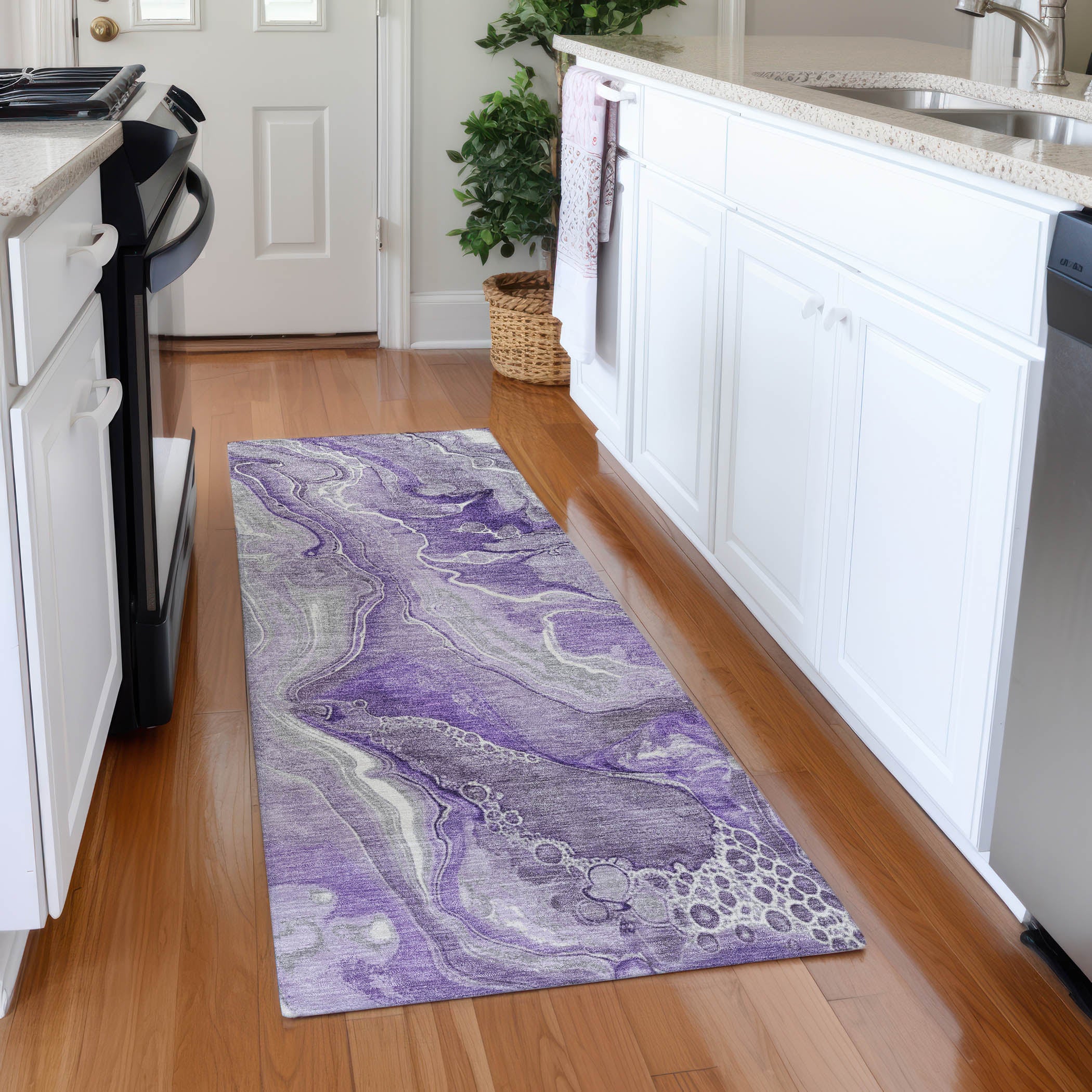 Kotor Machine Washable Transitional Purple Rug 2'3" x 7'6" #shape_Runner