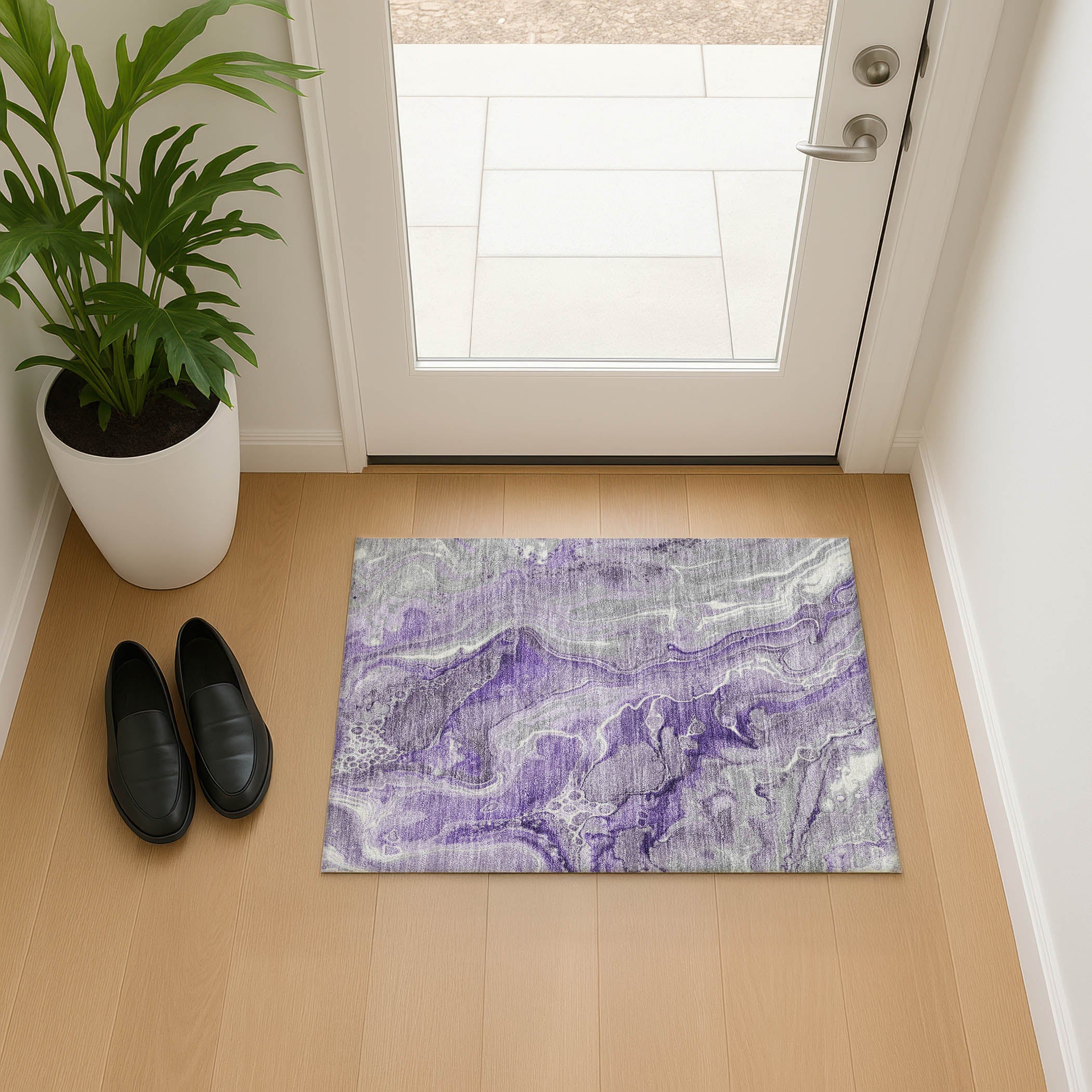 Kotor Machine Washable Transitional Purple Rug 1'8" x 2'6" #shape_Rectangle