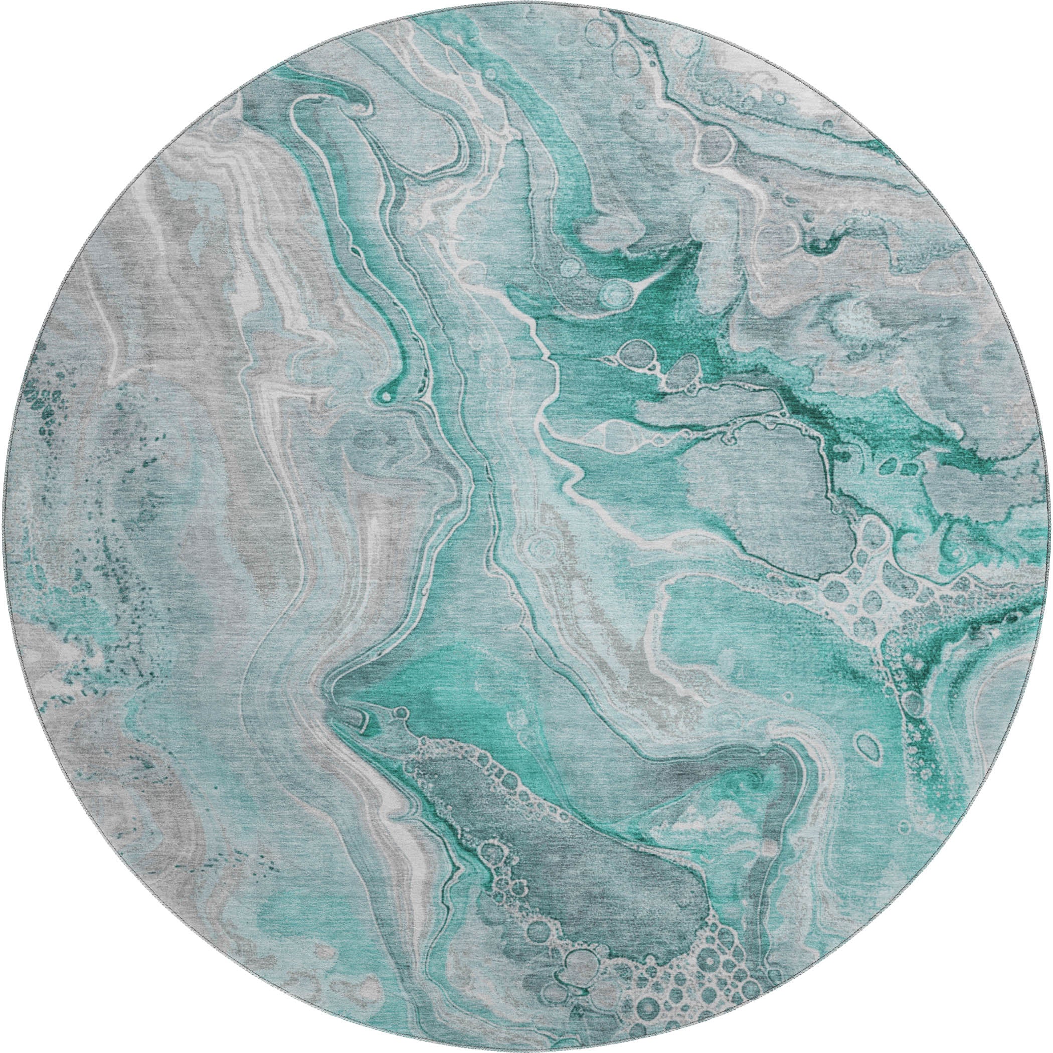 Kotor Machine Washable Transitional Teal Rug 8' x 8' #shape_Round