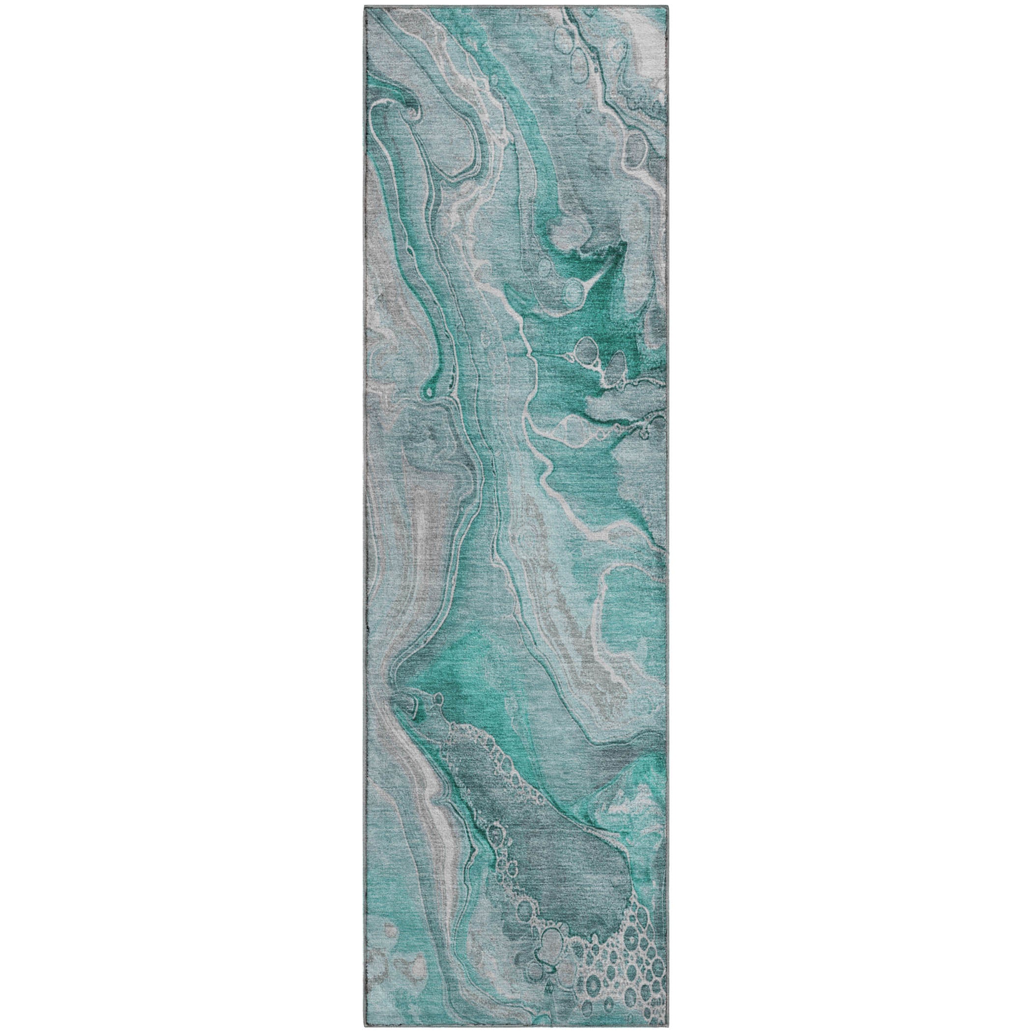 Kotor Machine Washable Transitional Teal Rug 2'3" x 7'6" #shape_Runner