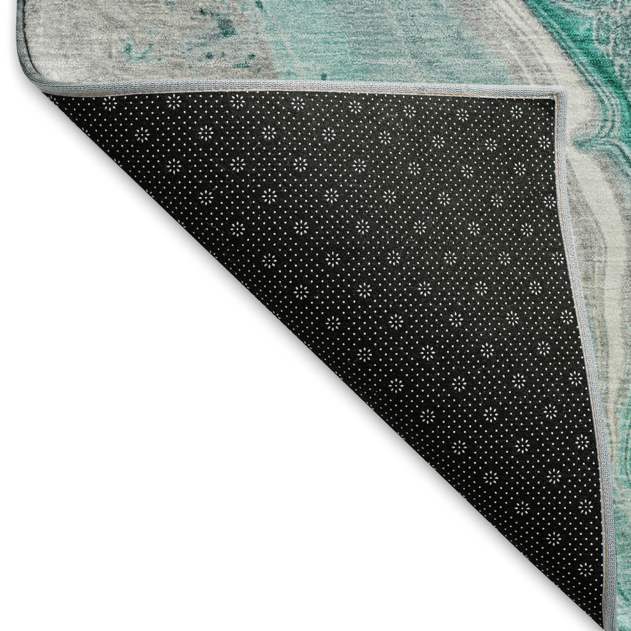 Kotor Machine Washable Transitional Teal Rug 1'8" x 2'6" #shape_Rectangle