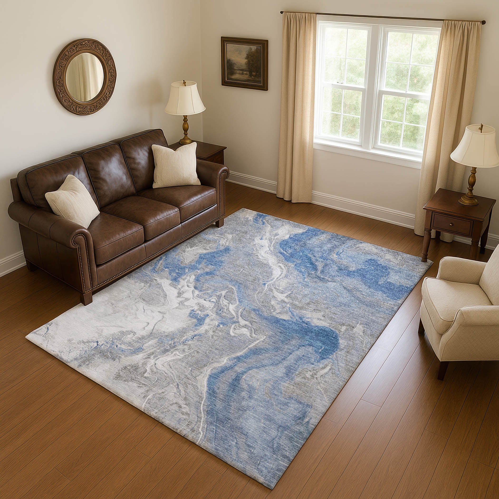 Sarajevo Machine Washable Transitional Blue Rug 2'6" x 3'10" #shape_Rectangle