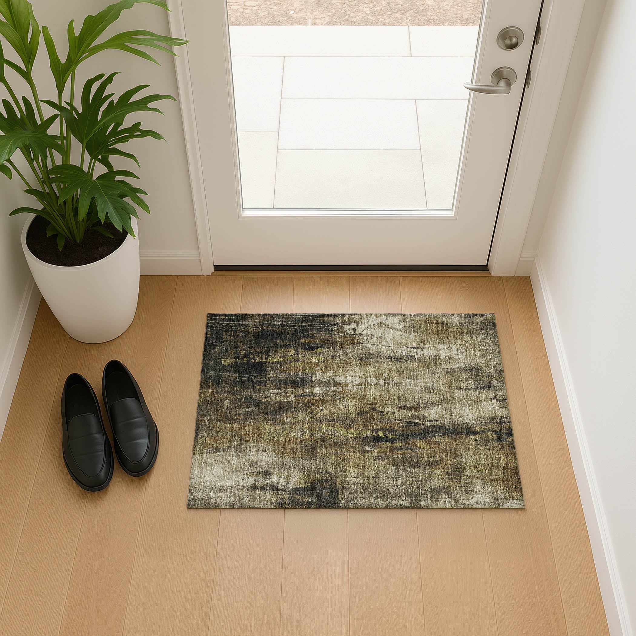 Mdina Machine Washable Transitional Beige Brown Rug 1'8" x 2'6" #shape_Rectangle