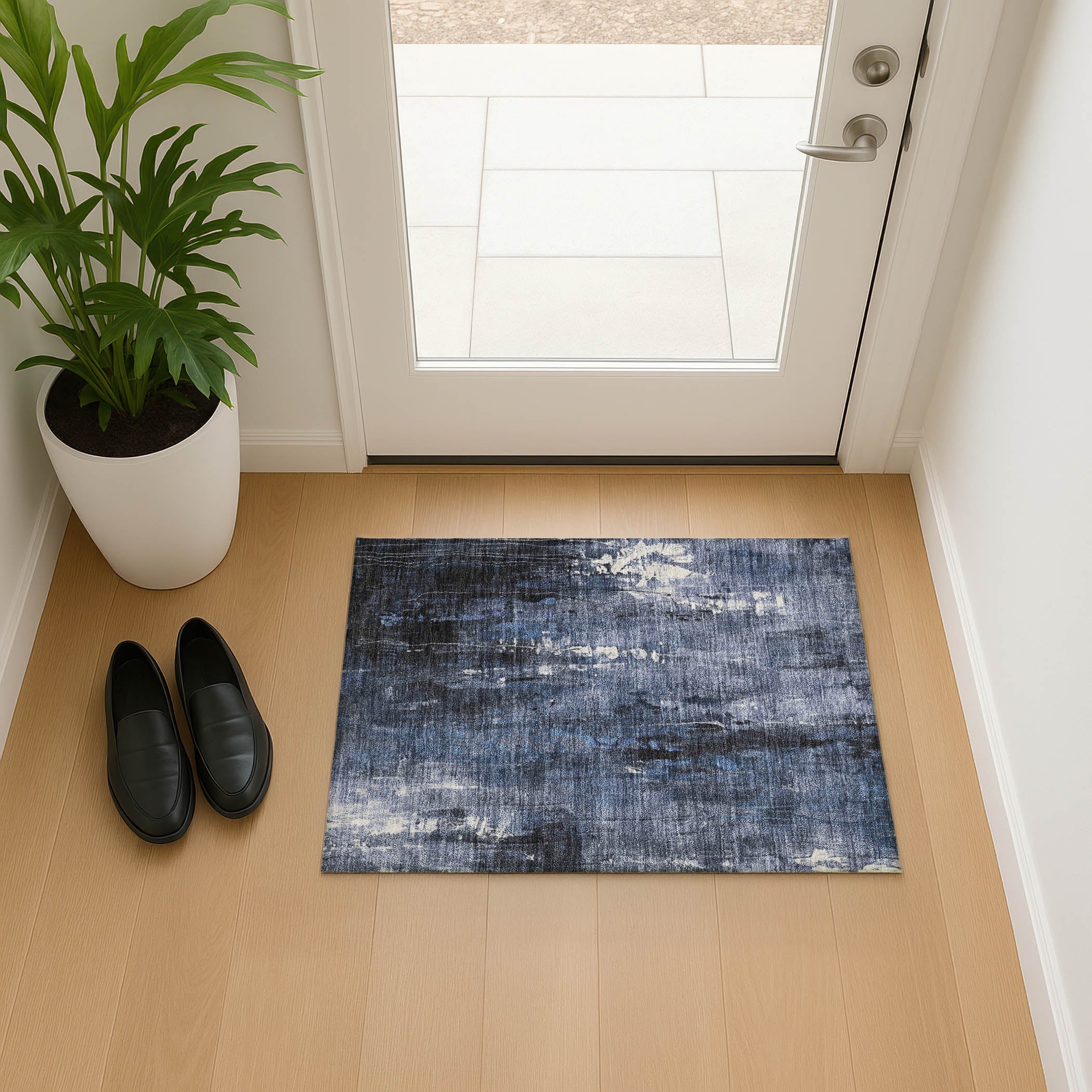Mdina Machine Washable Transitional Blue Rug 1'8" x 2'6" #shape_Rectangle
