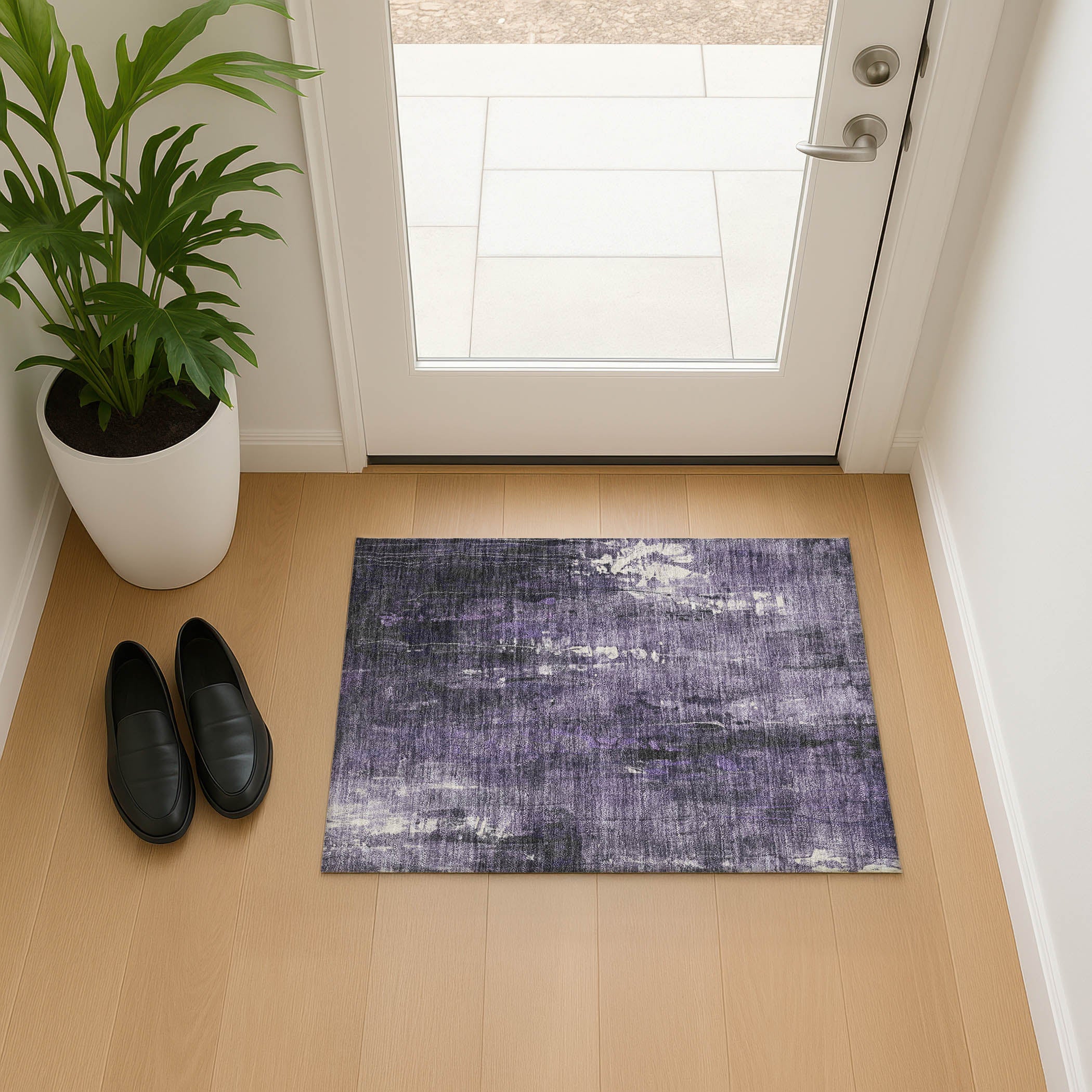 Mdina Machine Washable Transitional Purple Rug 1'8" x 2'6" #shape_Rectangle