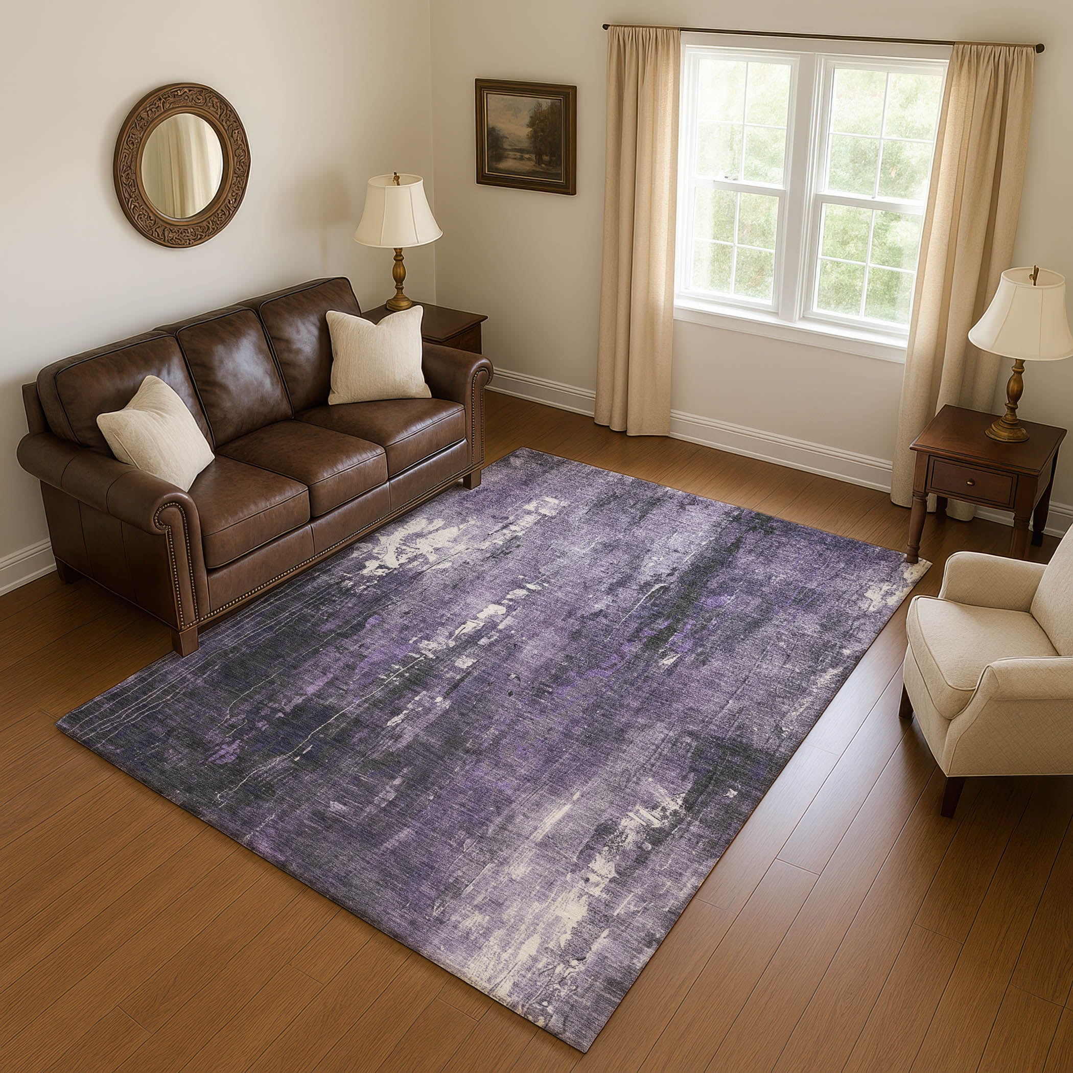 Mdina Machine Washable Transitional Purple Rug 2'6" x 3'10" #shape_Rectangle