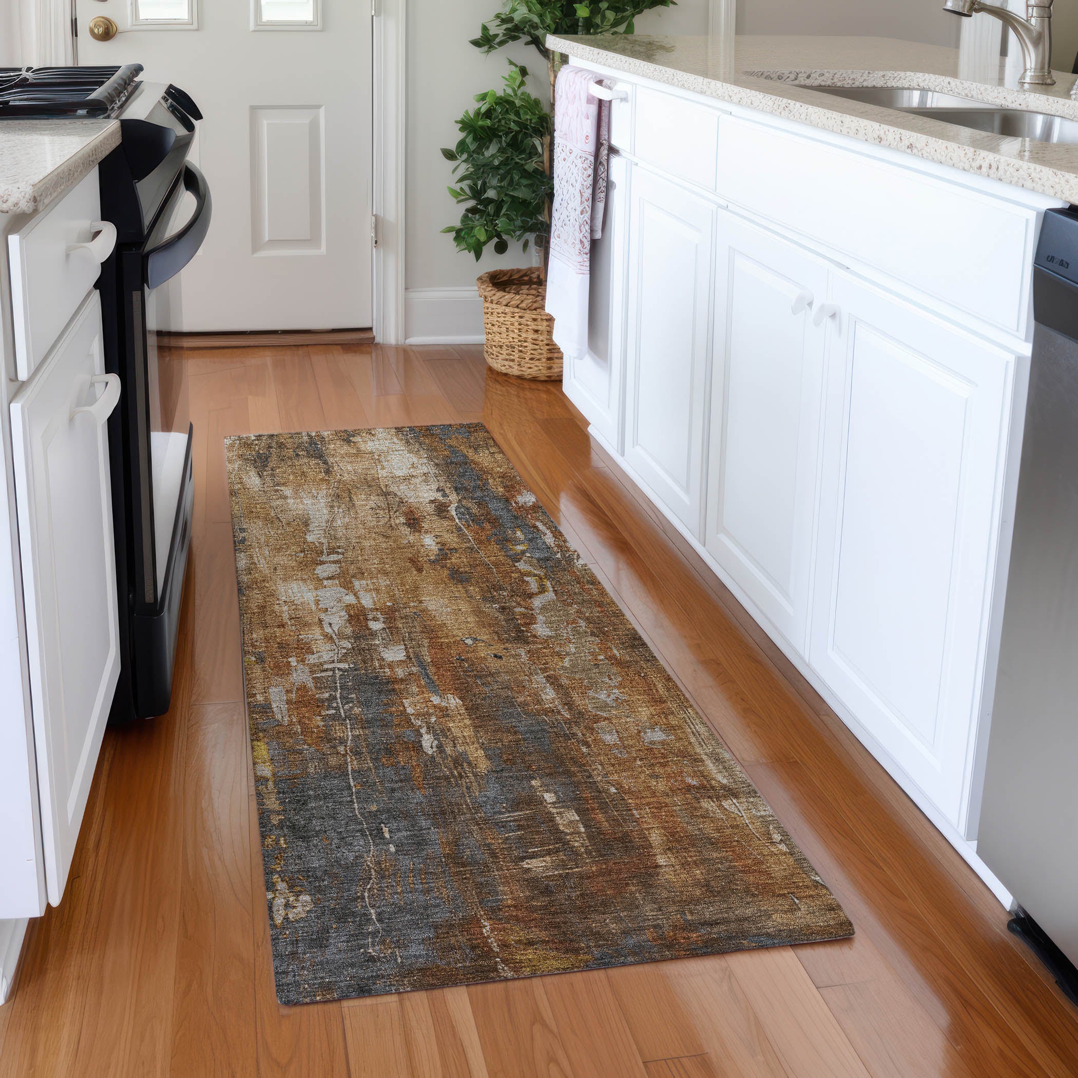 Mdina Machine Washable Transitional Rust Orange Rug 2'3" x 7'6" #shape_Runner