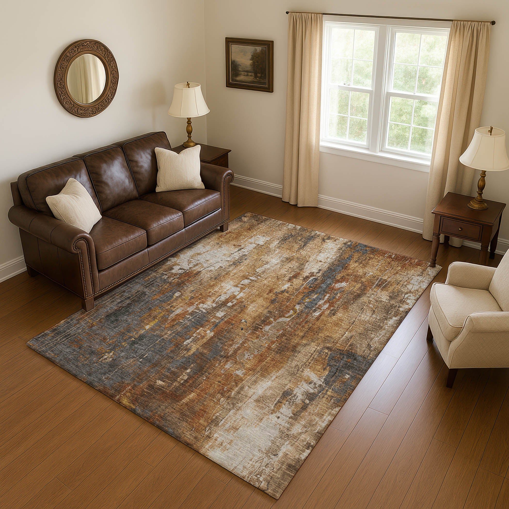 Mdina Machine Washable Transitional Rust Orange Rug 2'6" x 3'10" #shape_Rectangle