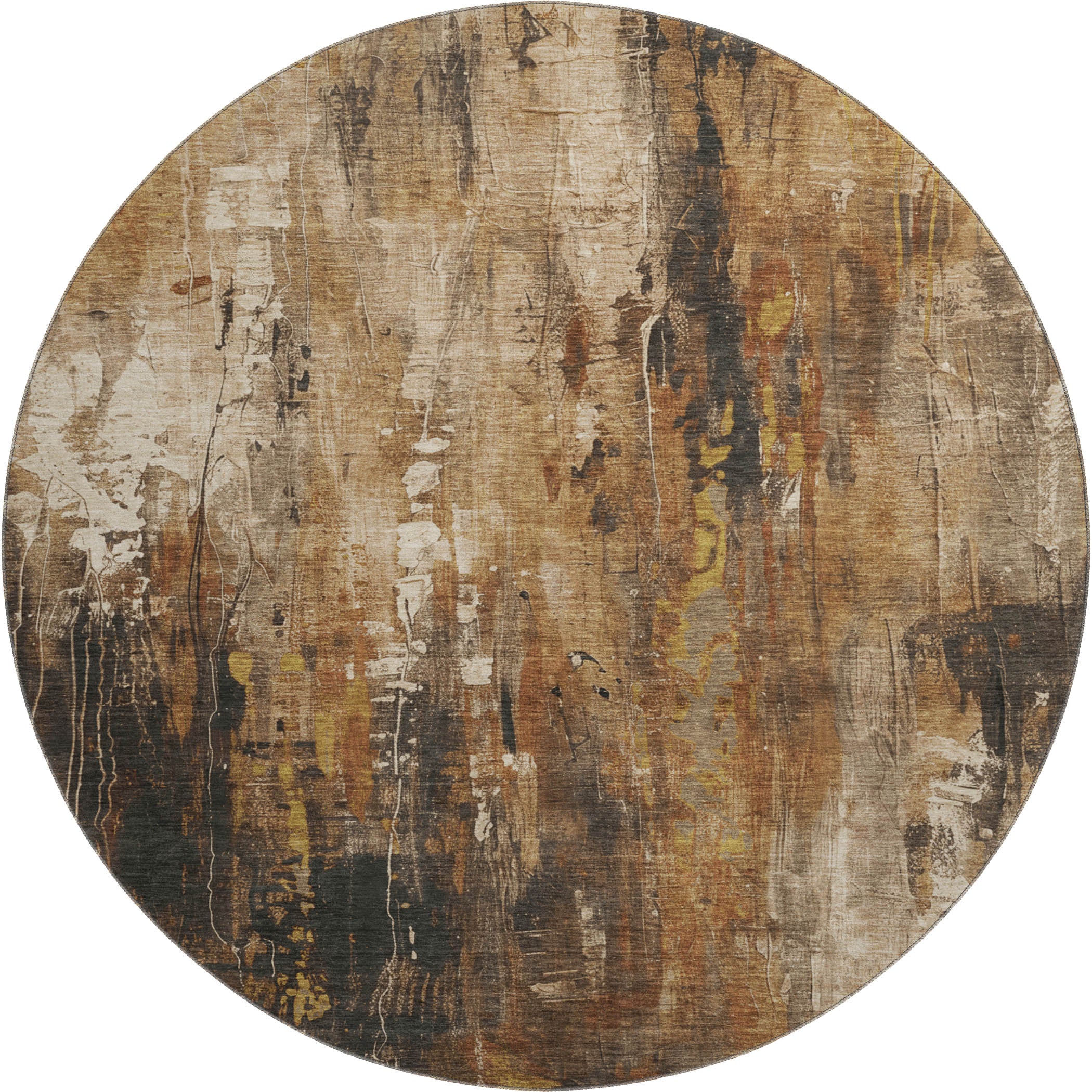 Mdina Machine Washable Transitional Taupe Brown Rug 8' x 8' #shape_Round