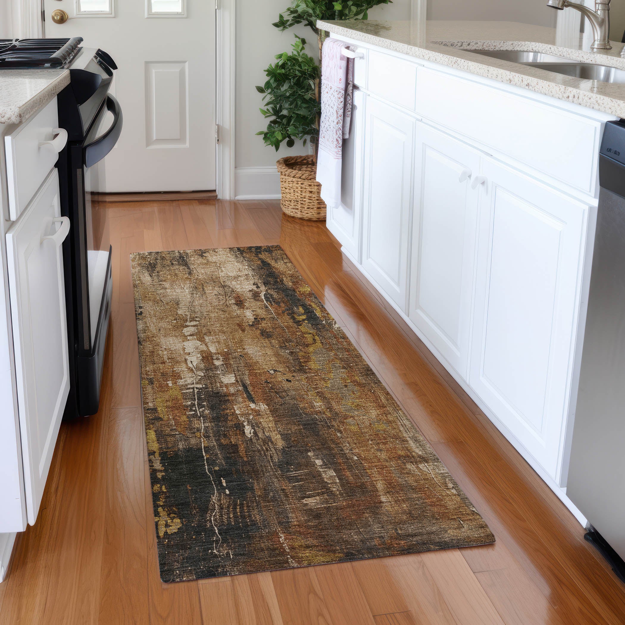 Mdina Machine Washable Transitional Taupe Brown Rug 2'3" x 7'6" #shape_Runner