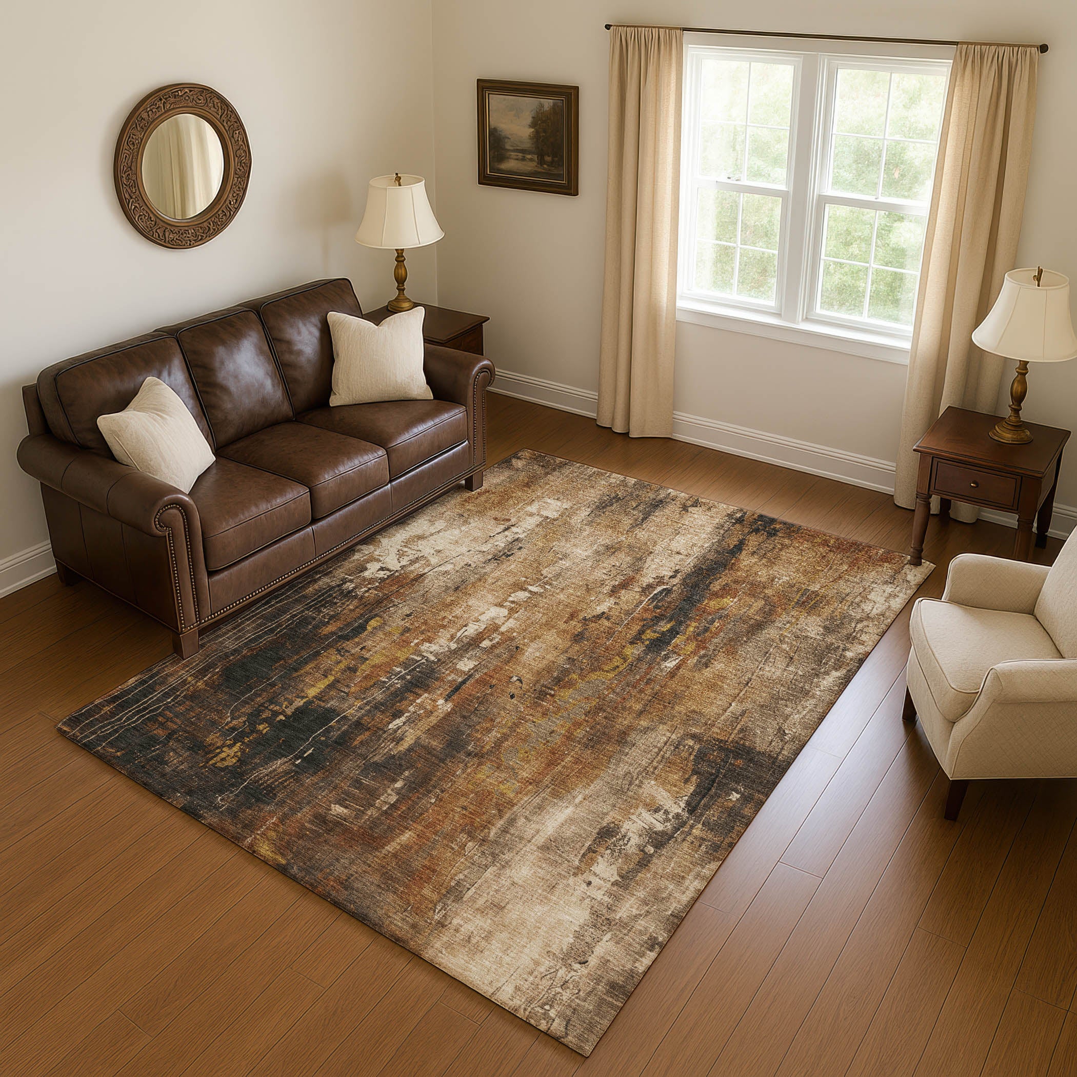 Mdina Machine Washable Transitional Taupe Brown Rug 2'6" x 3'10" #shape_Rectangle