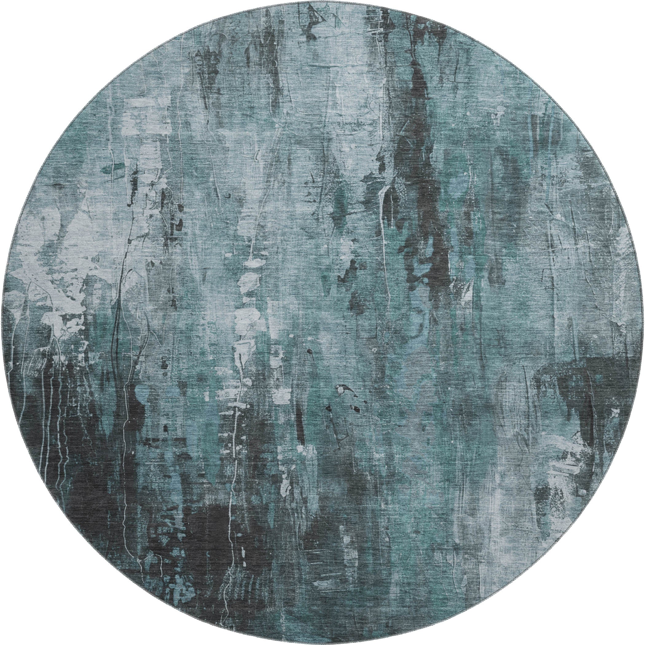 Mdina Machine Washable Transitional Teal Rug 8' x 8' #shape_Round