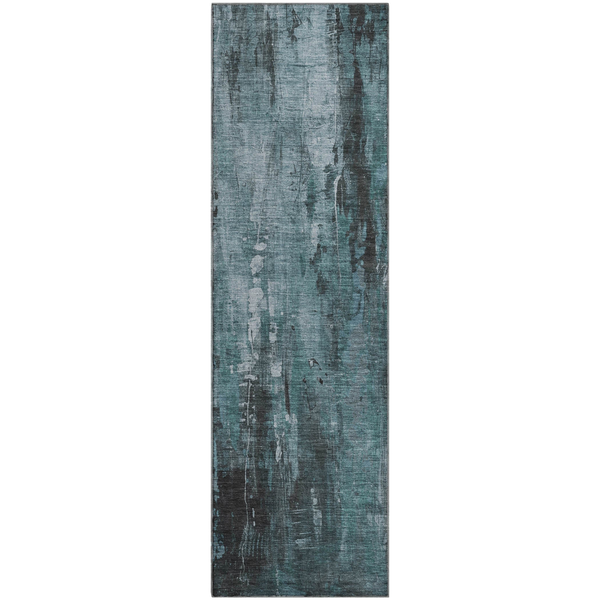 Mdina Machine Washable Transitional Teal Rug 2'3" x 7'6" #shape_Runner