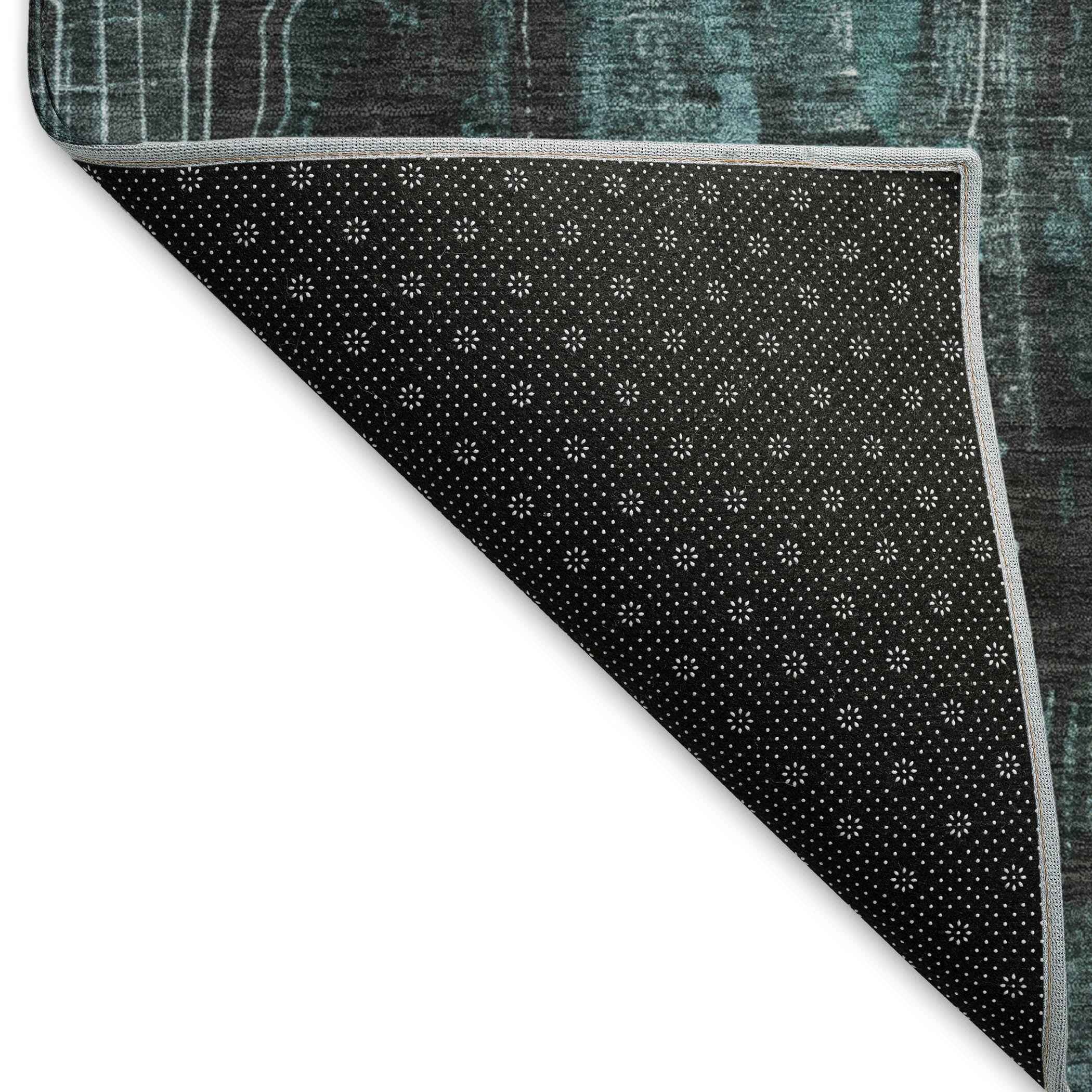Mdina Machine Washable Transitional Teal Rug 1'8" x 2'6" #shape_Rectangle