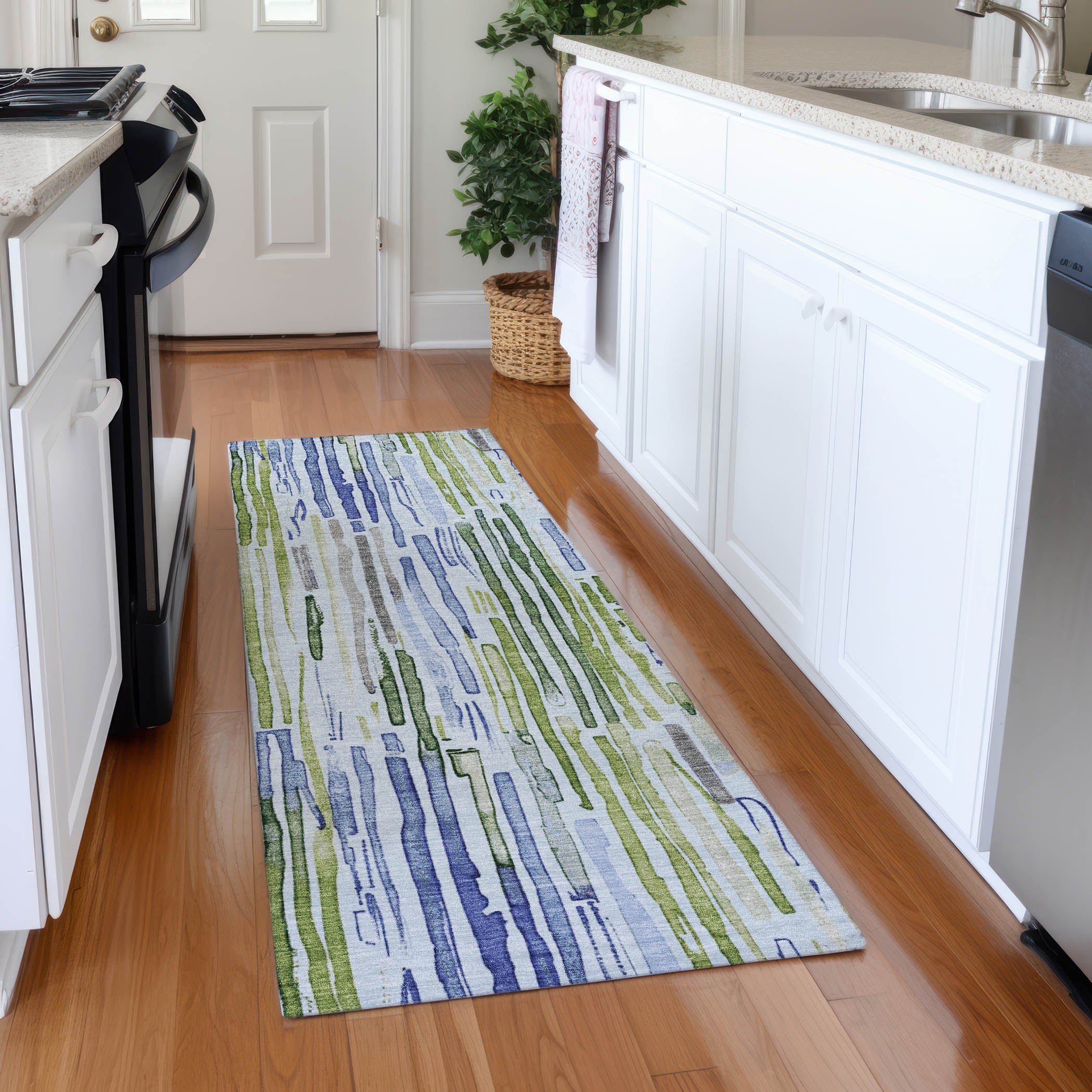 Prague Machine Washable Transitional Sky Blue Rug 2'3" x 7'6" #shape_Runner