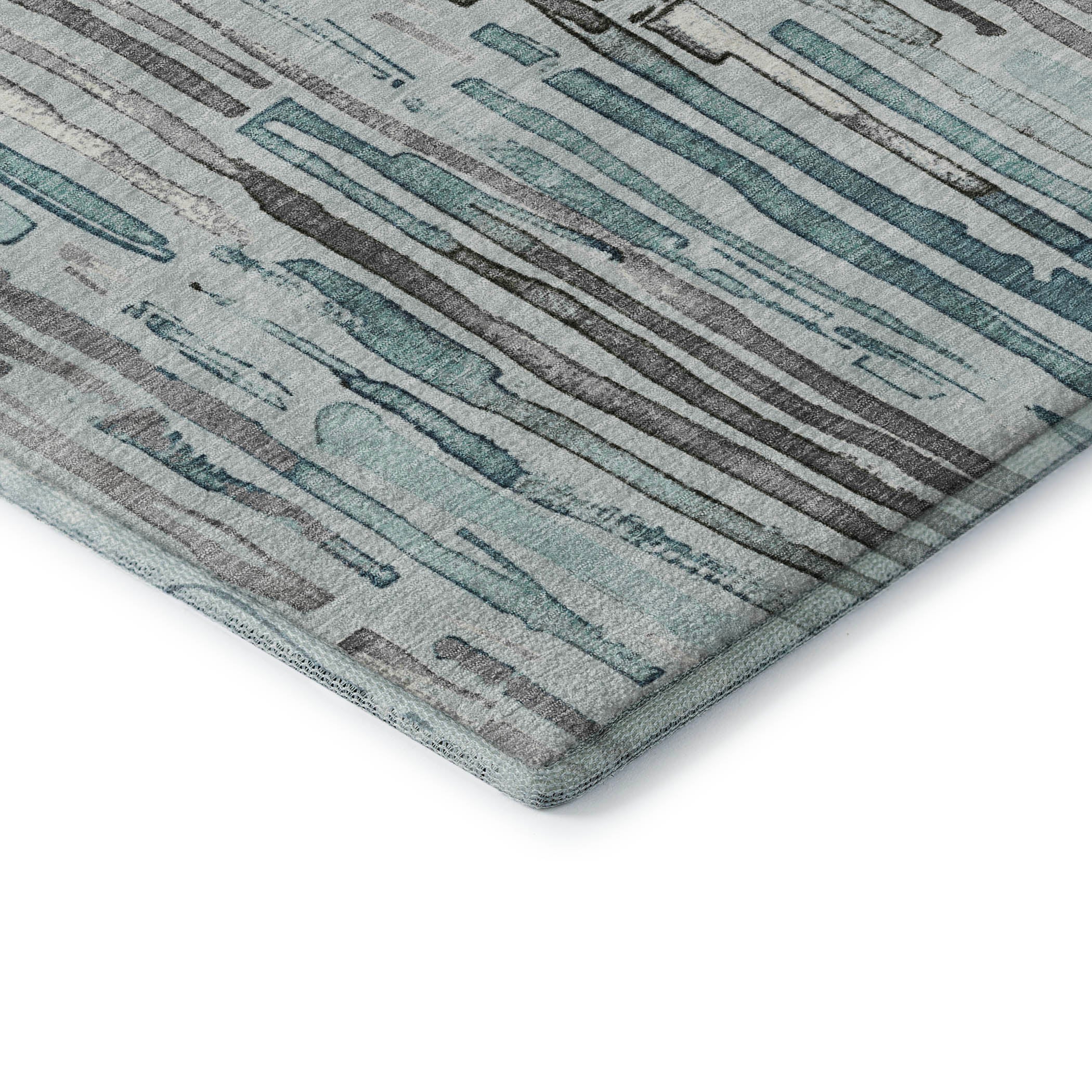 Prague Machine Washable Transitional Teal Rug 1'8" x 2'6" #shape_Rectangle