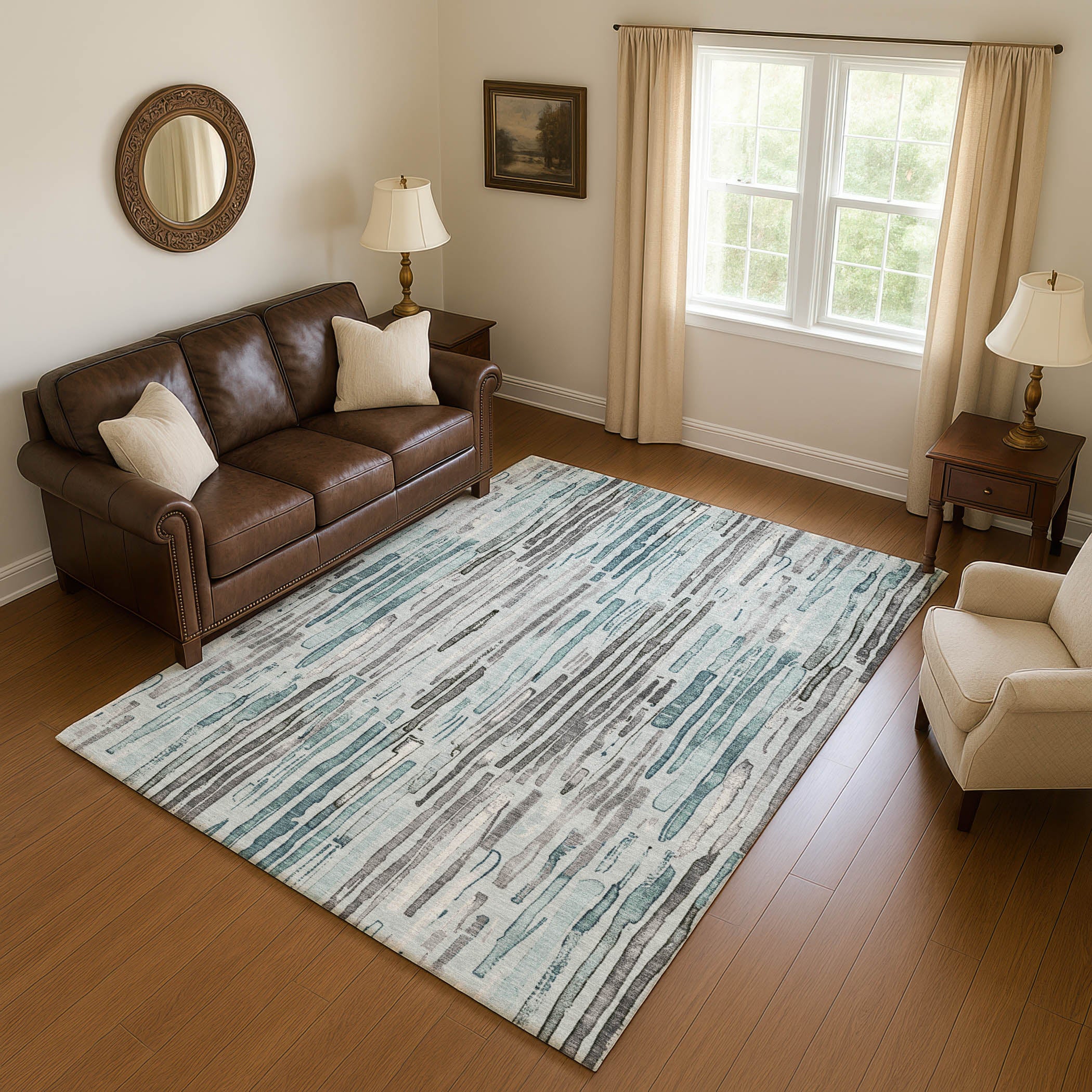 Prague Machine Washable Transitional Teal Rug 2'6" x 3'10" #shape_Rectangle