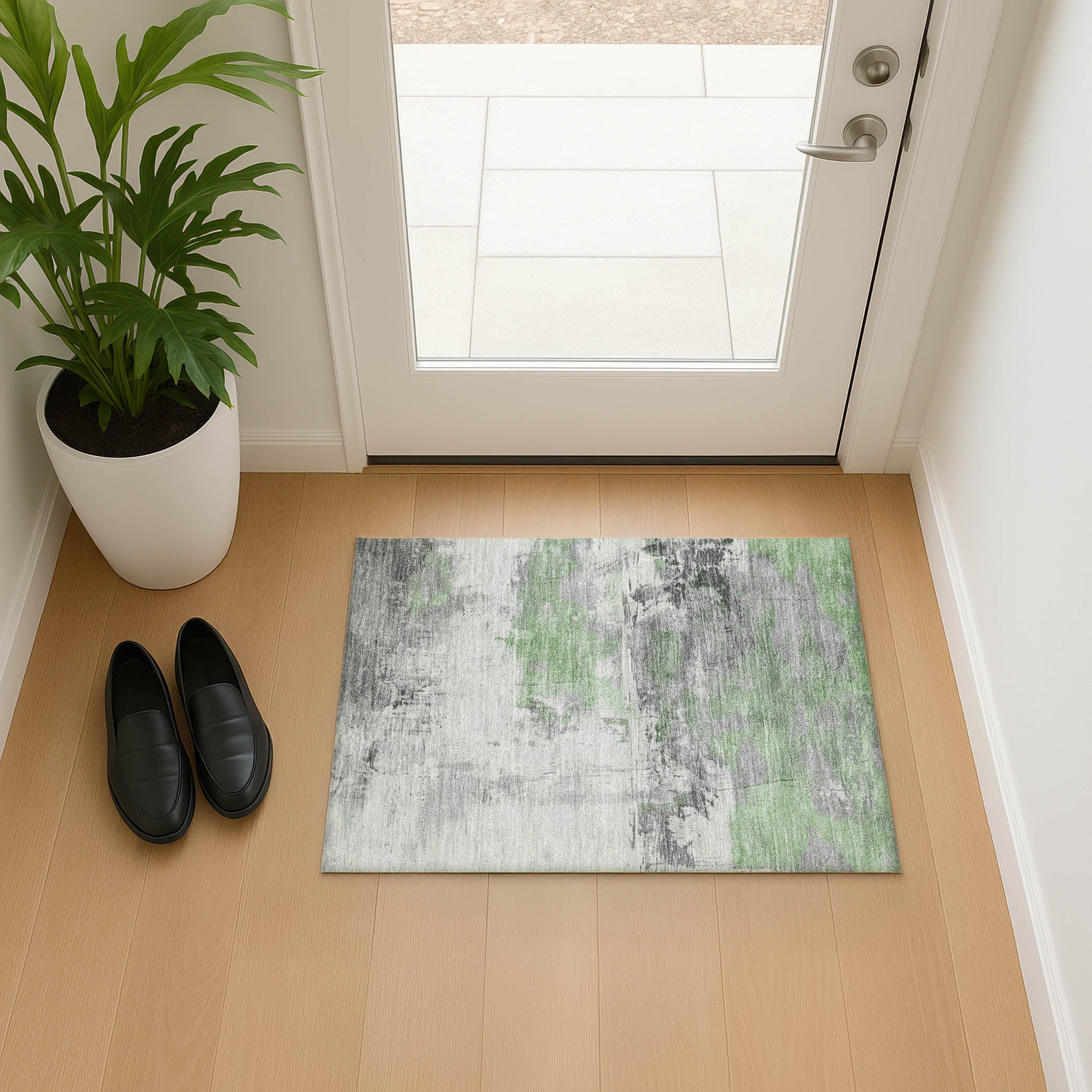 Bern Machine Washable Transitional Aloe Green Rug 1'8" x 2'6" #shape_Rectangle