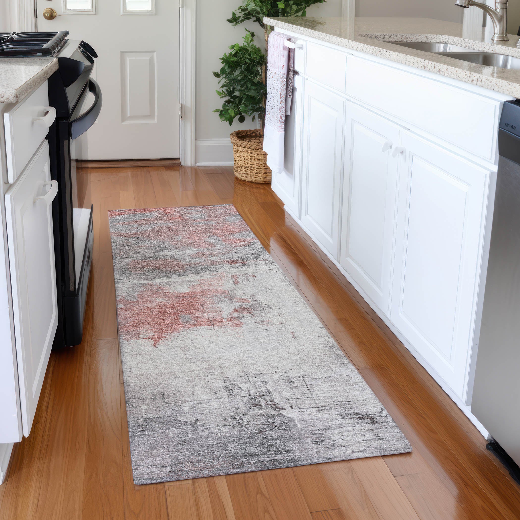 Bern Machine Washable Transitional Coral Orange Rug 2'3" x 7'6" #shape_Runner