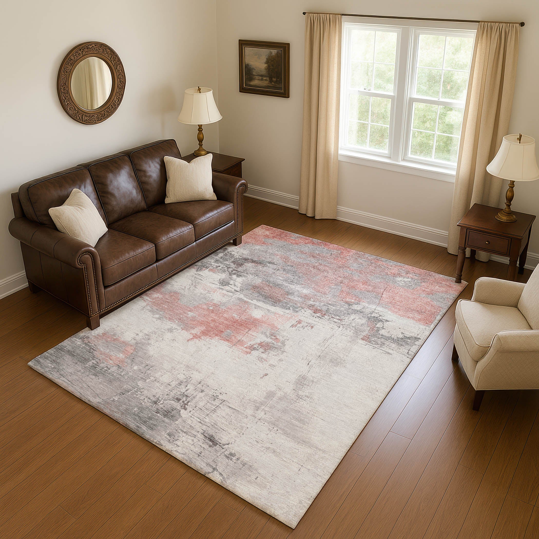 Bern Machine Washable Transitional Coral Orange Rug 2'6" x 3'10" #shape_Rectangle