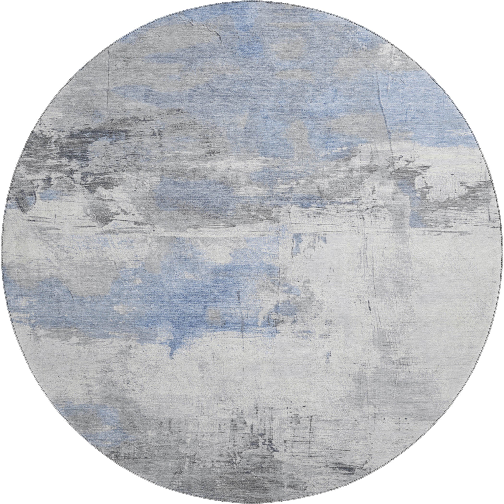 Bern Machine Washable Transitional Denim Blue Rug 8' x 8' #shape_Round