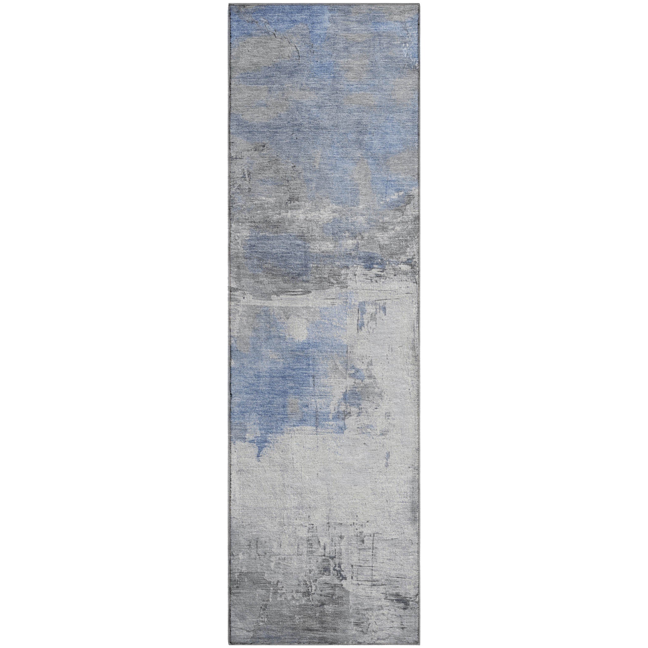 Bern Machine Washable Transitional Denim Blue Rug 2'3" x 7'6" #shape_Runner