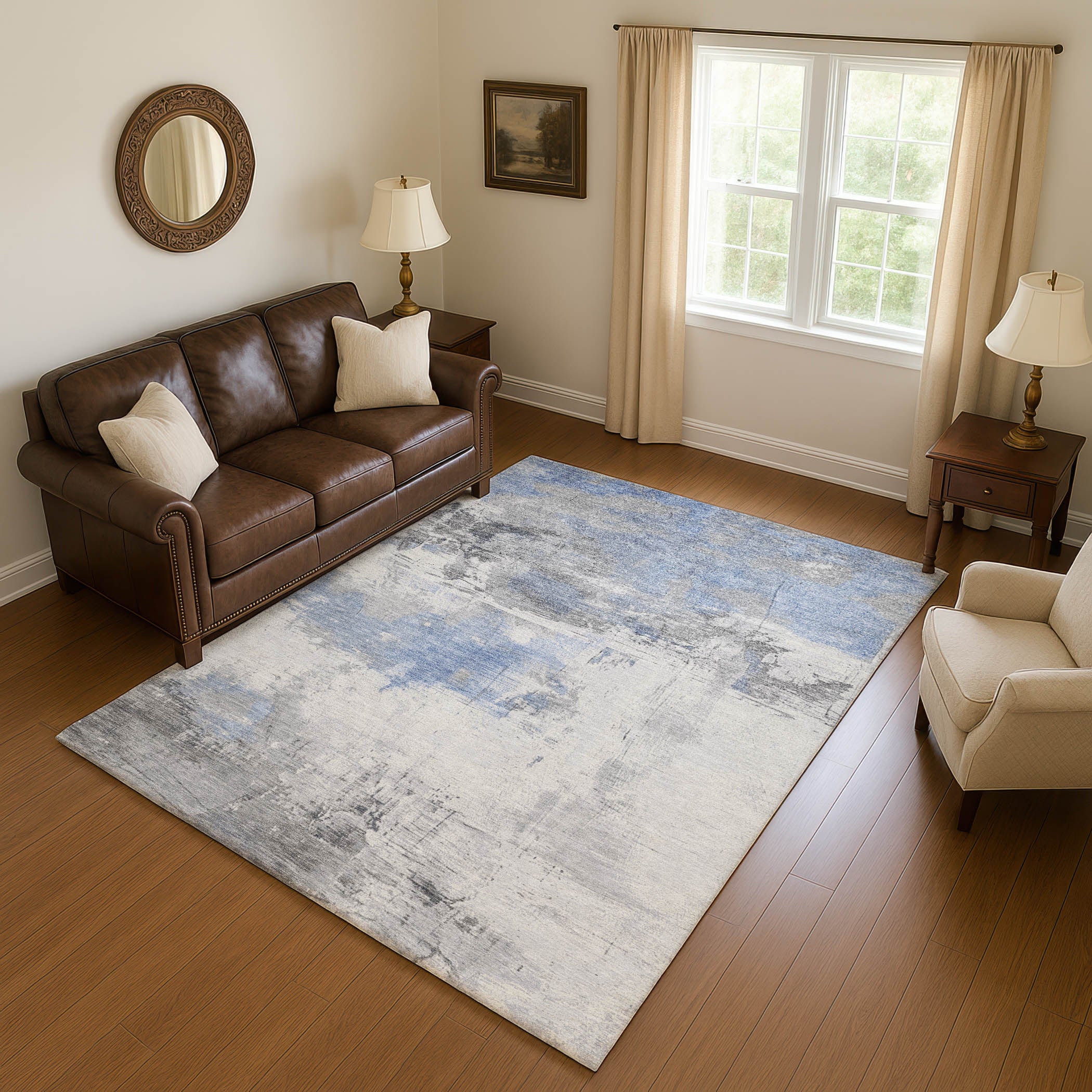 Bern Machine Washable Transitional Denim Blue Rug 2'6" x 3'10" #shape_Rectangle
