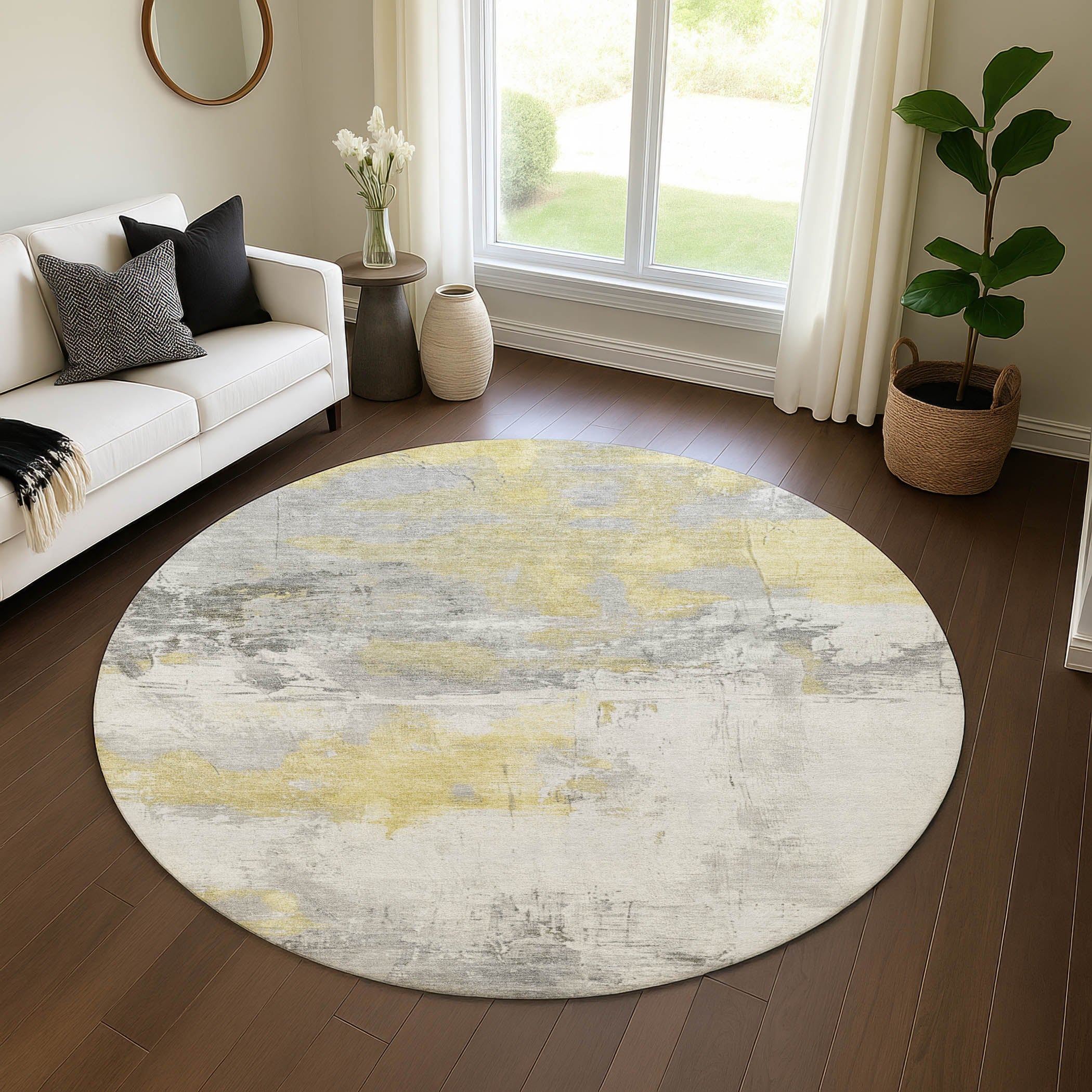 Bern Machine Washable Transitional Gold Rug 8' x 8' #shape_Round