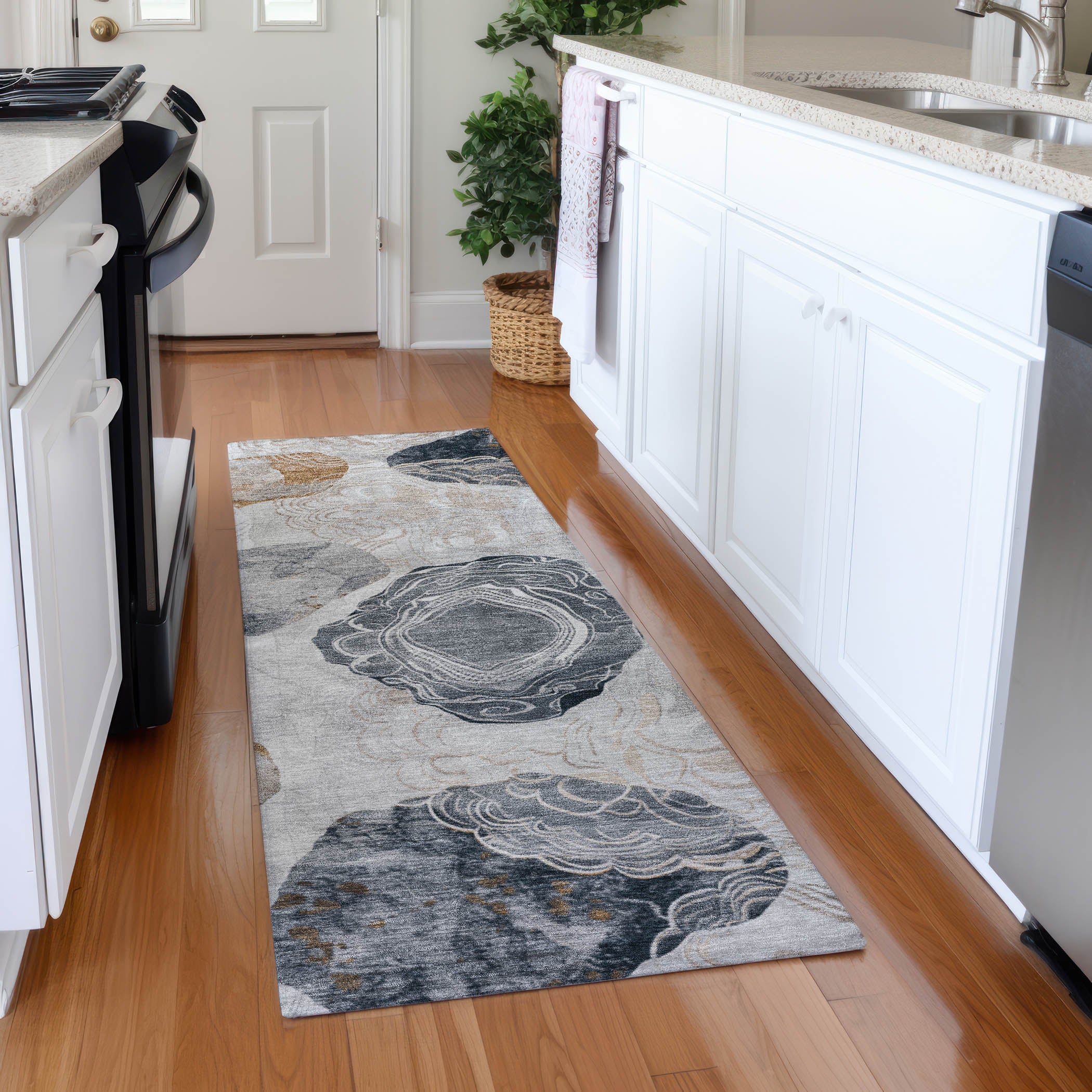 Baku Machine Washable Transitional Gray Rug 2'3" x 7'6" #shape_Runner