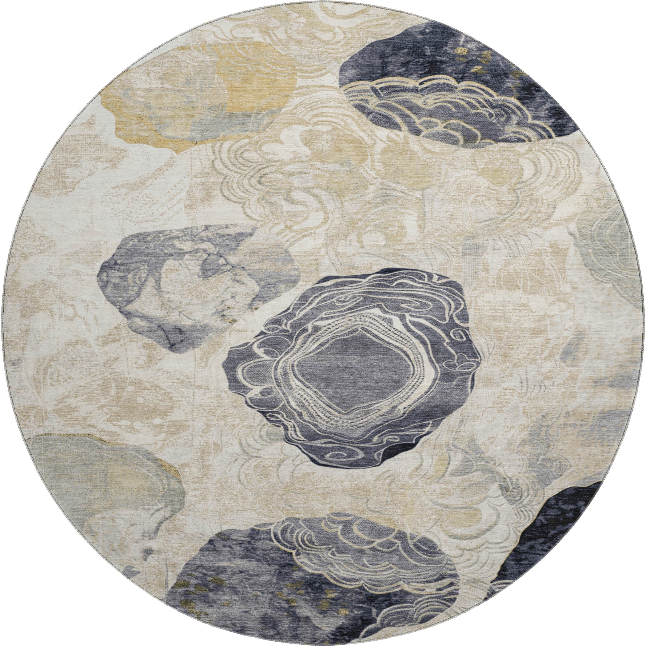 Baku Machine Washable Transitional Ivory Rug 8' x 8' #shape_Round