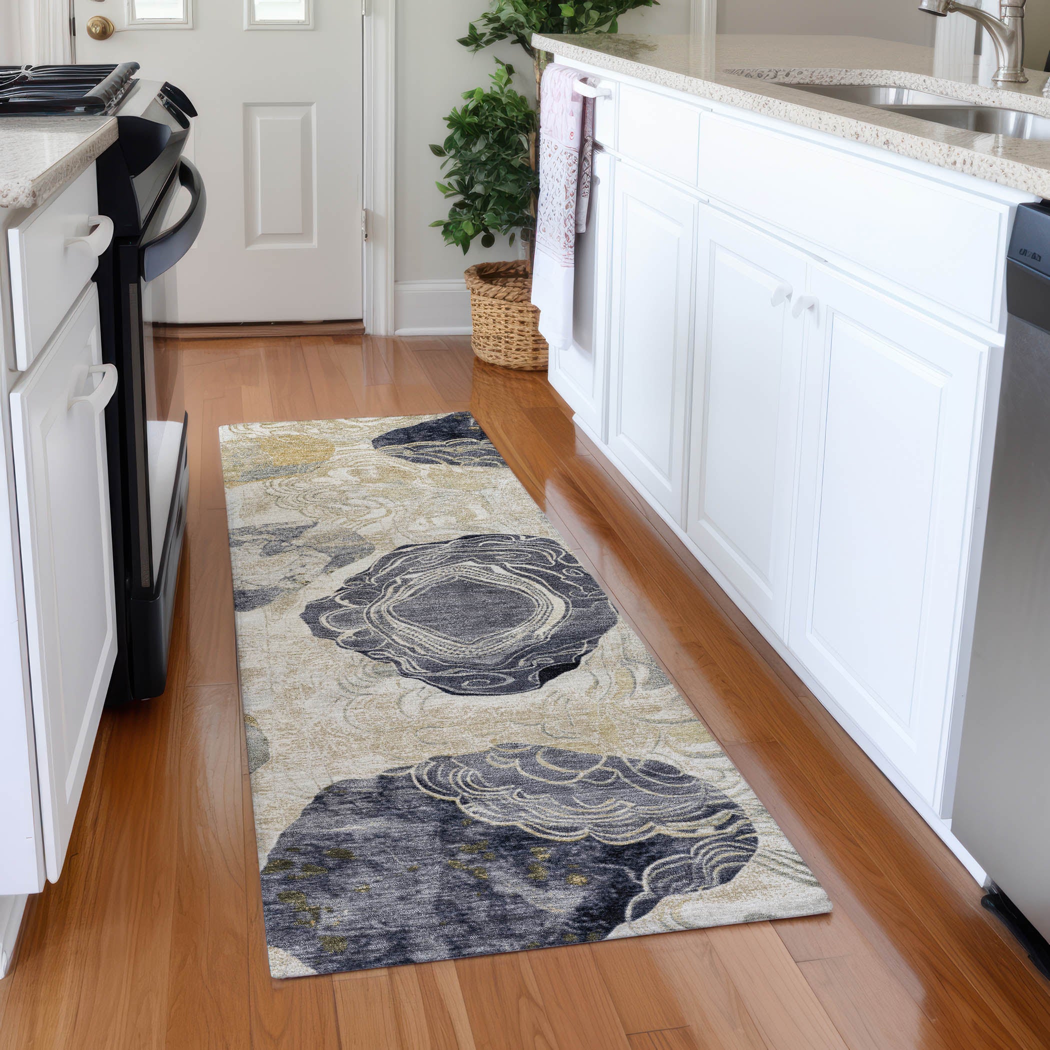 Baku Machine Washable Transitional Ivory Rug 2'3" x 7'6" #shape_Runner