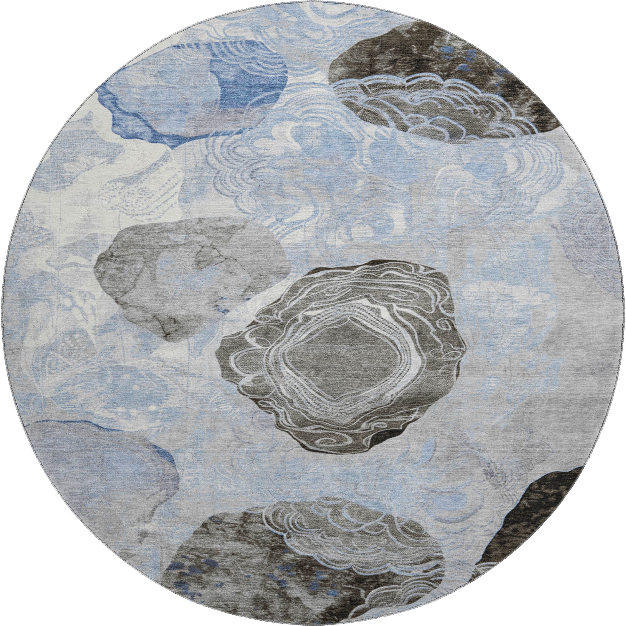 Baku Machine Washable Transitional Sky Blue Rug 8' x 8' #shape_Round