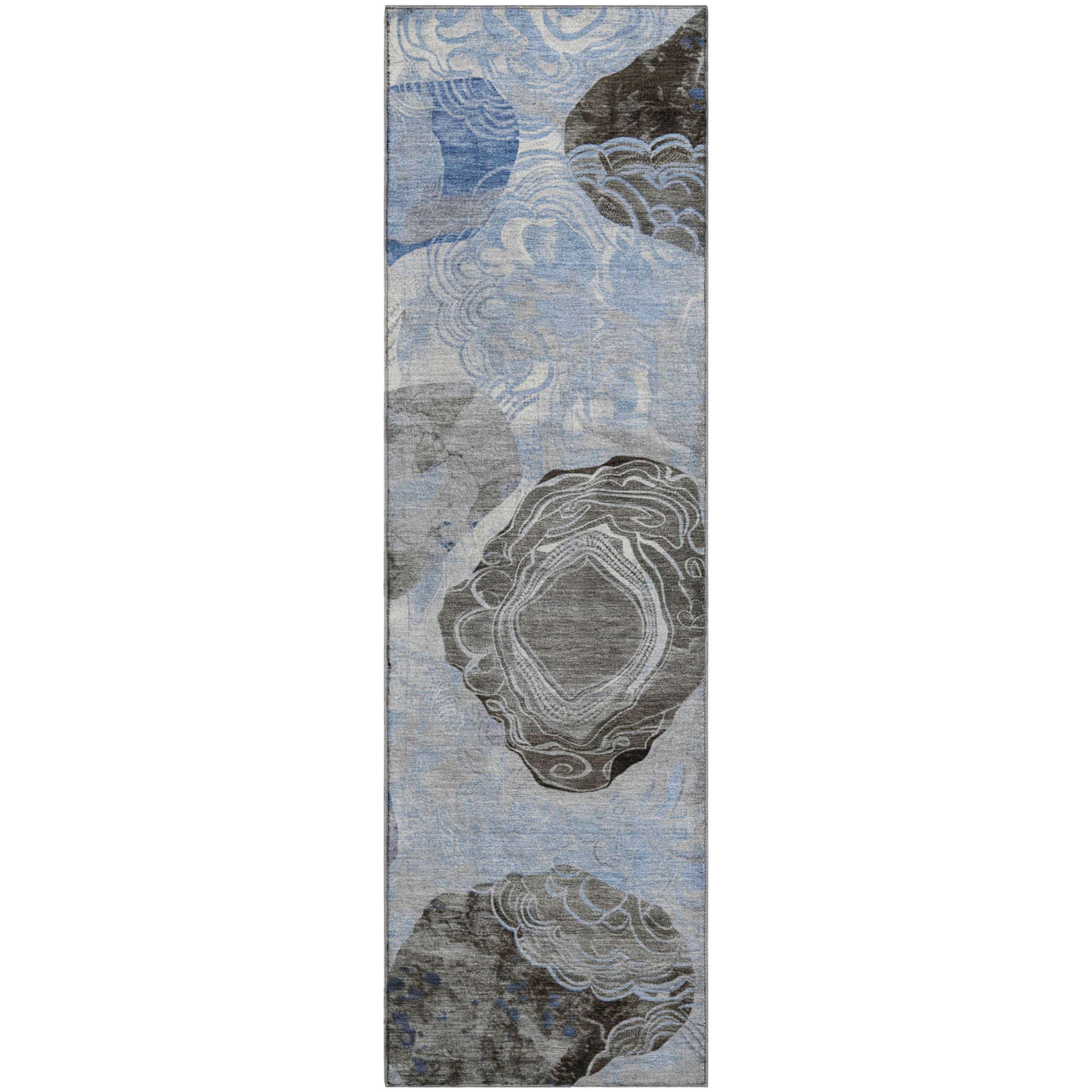 Baku Machine Washable Transitional Sky Blue Rug 2'3" x 7'6" #shape_Runner