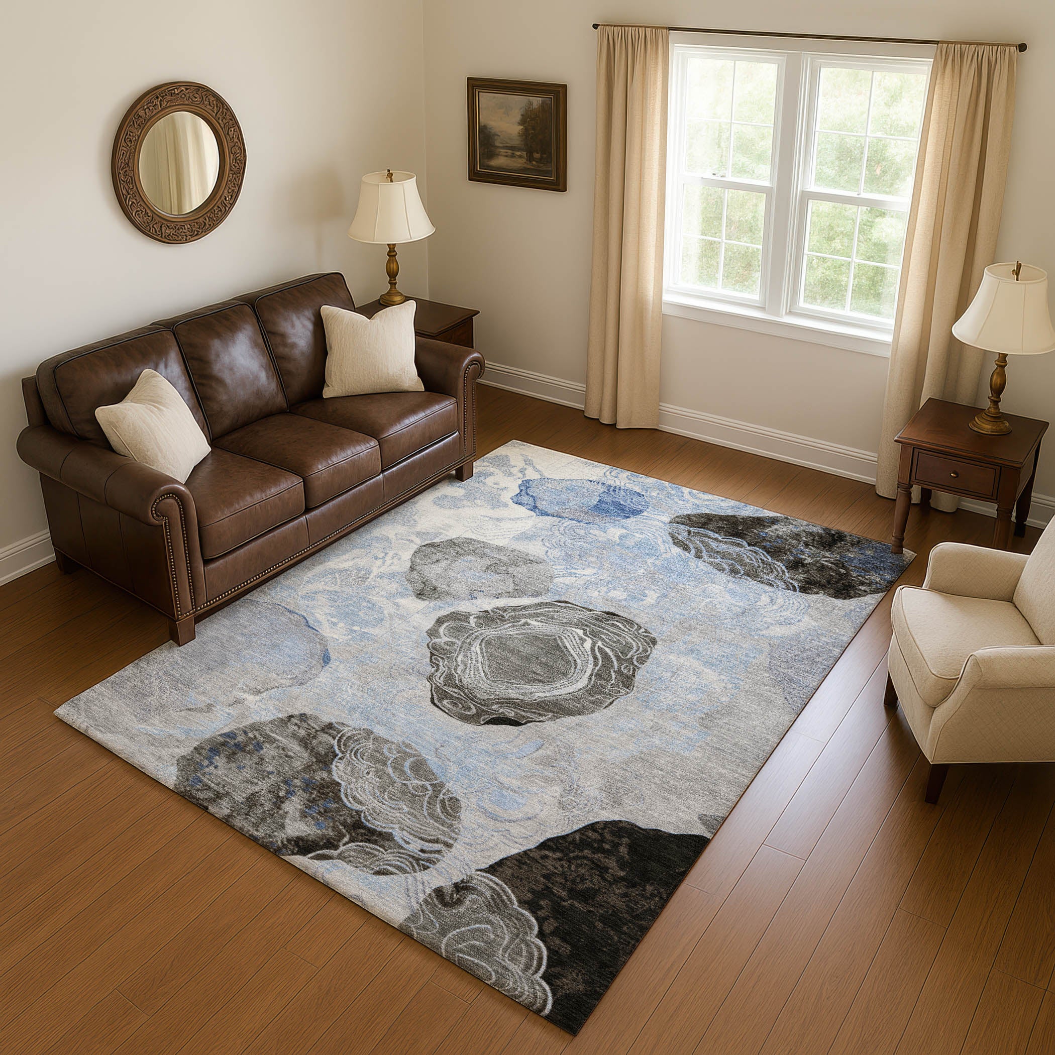 Baku Machine Washable Transitional Sky Blue Rug 2'6" x 3'10" #shape_Rectangle