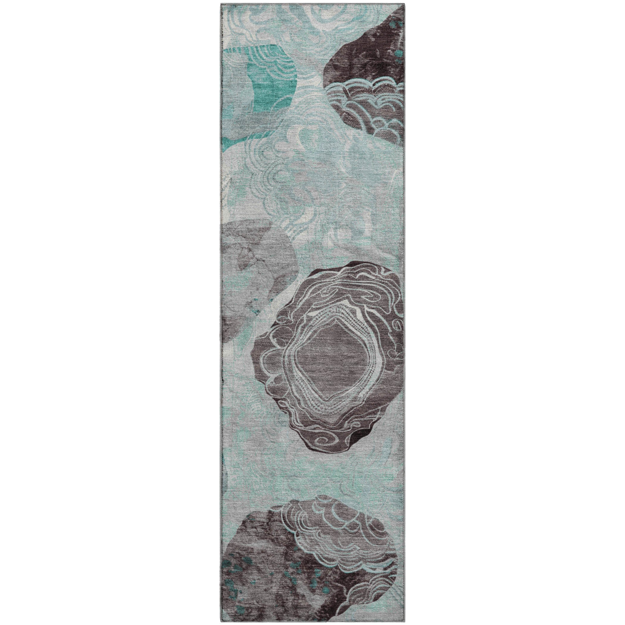 Baku Machine Washable Transitional Teal Rug 2'3" x 7'6" #shape_Runner