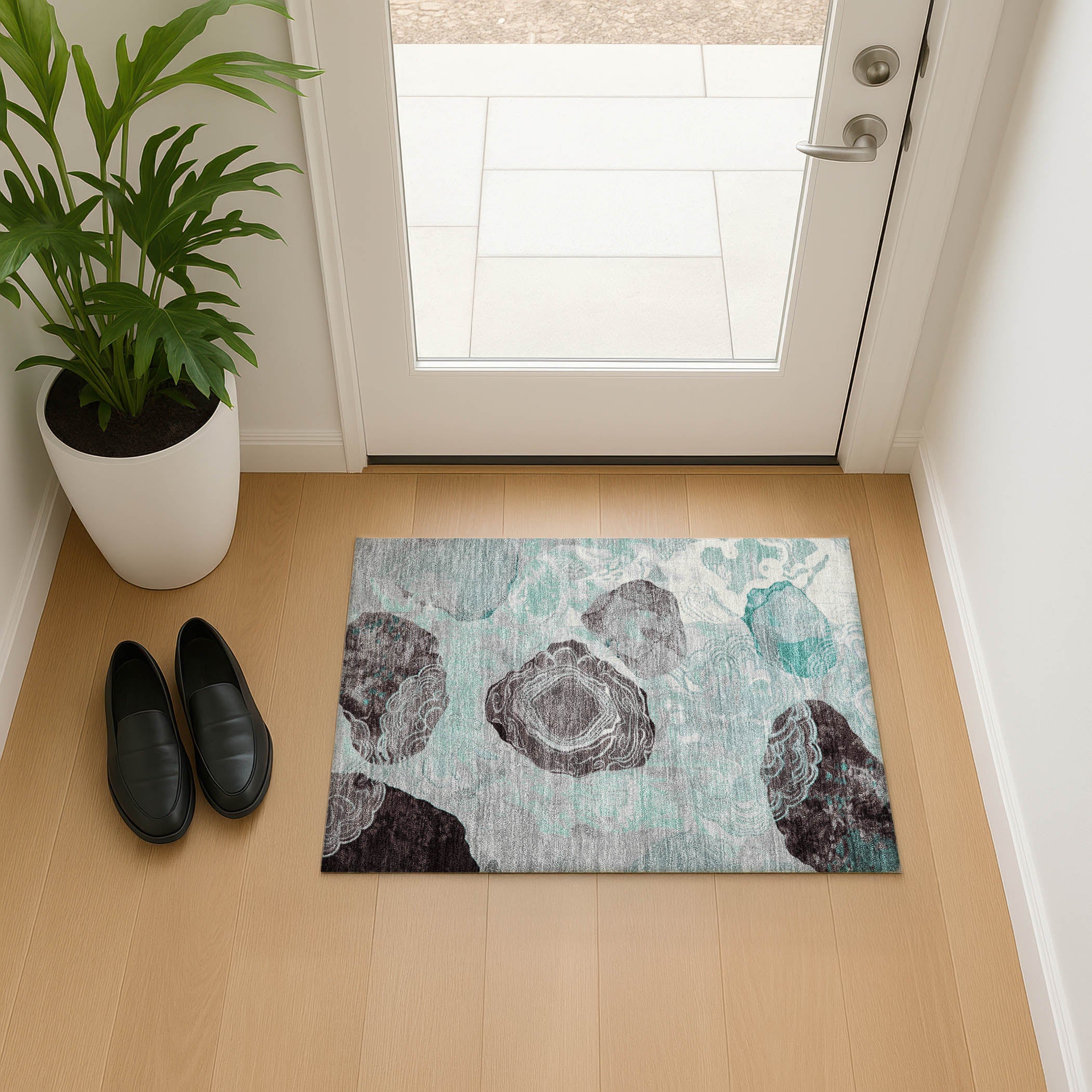 Baku Machine Washable Transitional Teal Rug 1'8" x 2'6" #shape_Rectangle