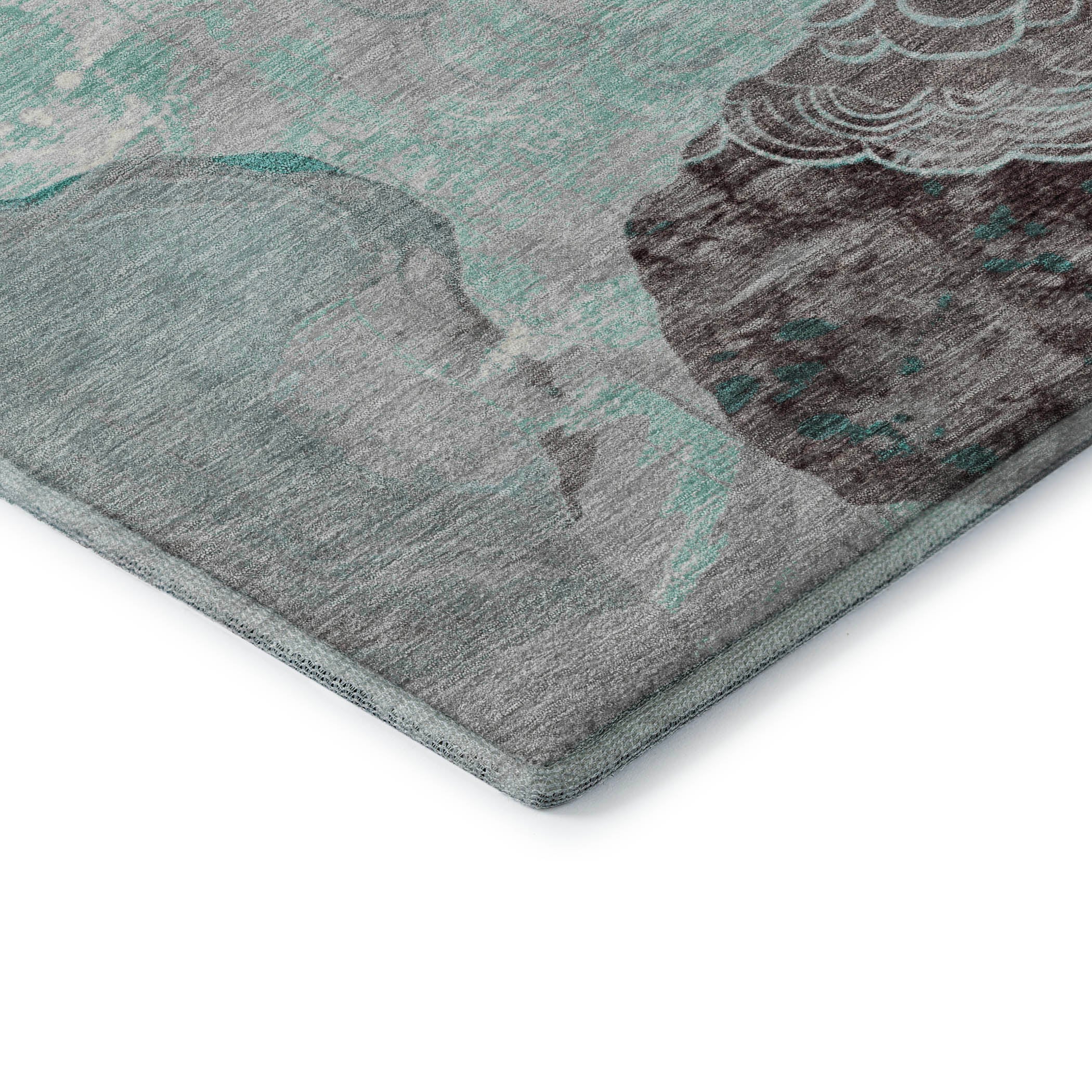 Baku Machine Washable Transitional Teal Rug 1'8" x 2'6" #shape_Rectangle