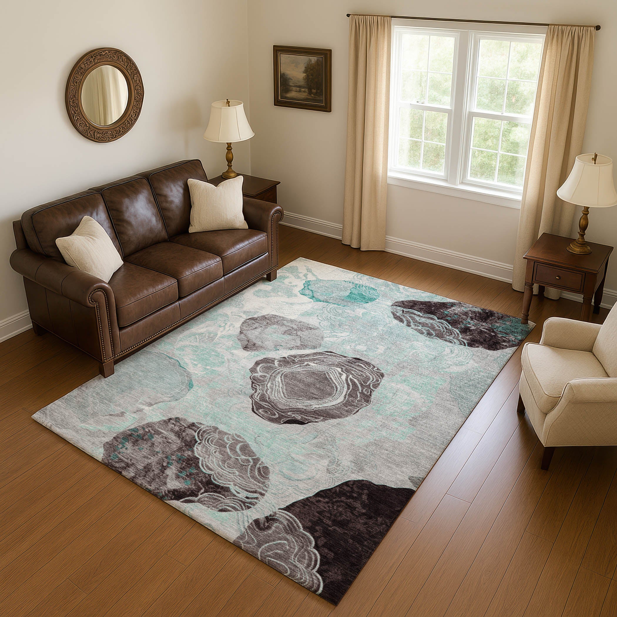 Baku Machine Washable Transitional Teal Rug 2'6" x 3'10" #shape_Rectangle
