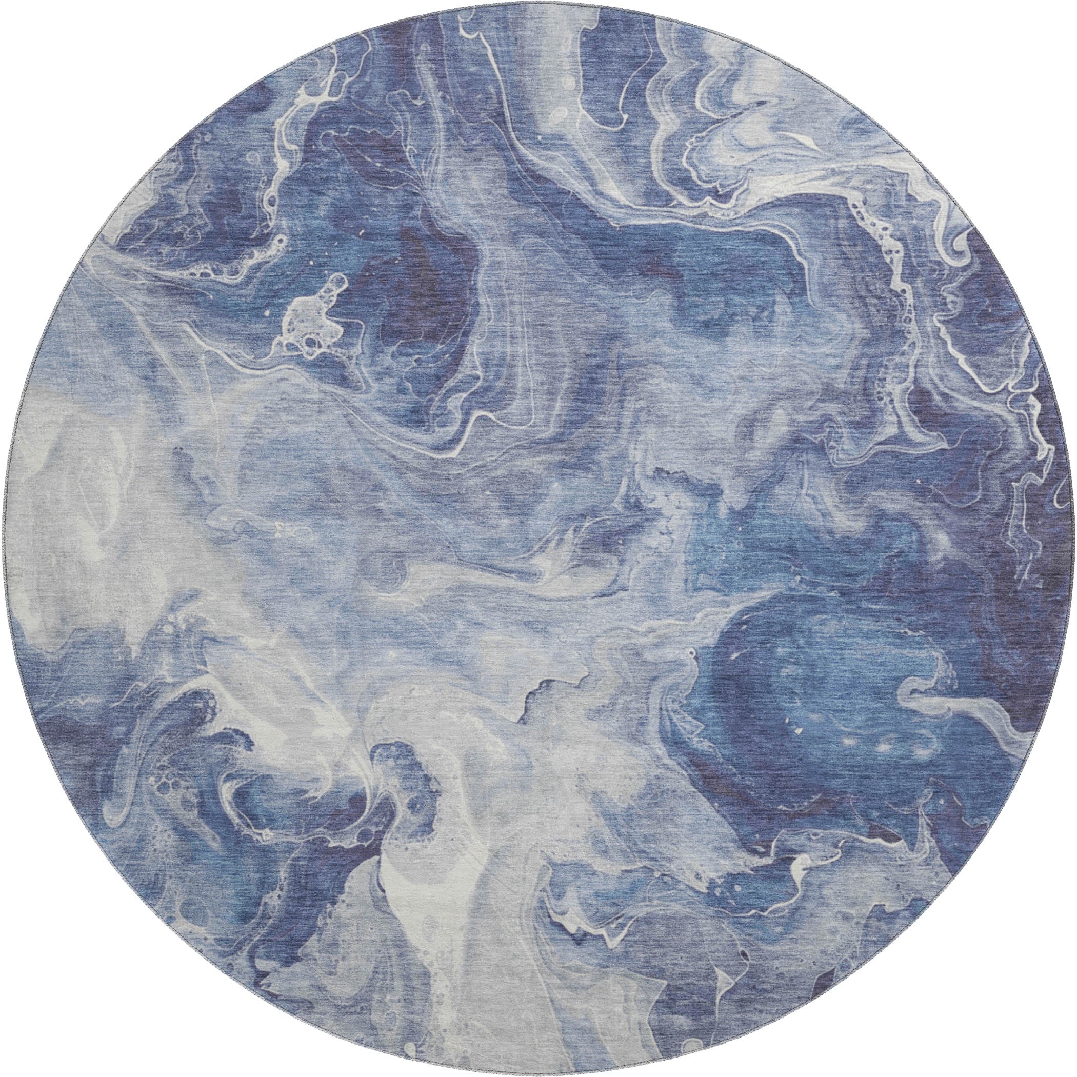 Chiang Mai Machine Washable Transitional Blue Rug 8' x 8' #shape_Round