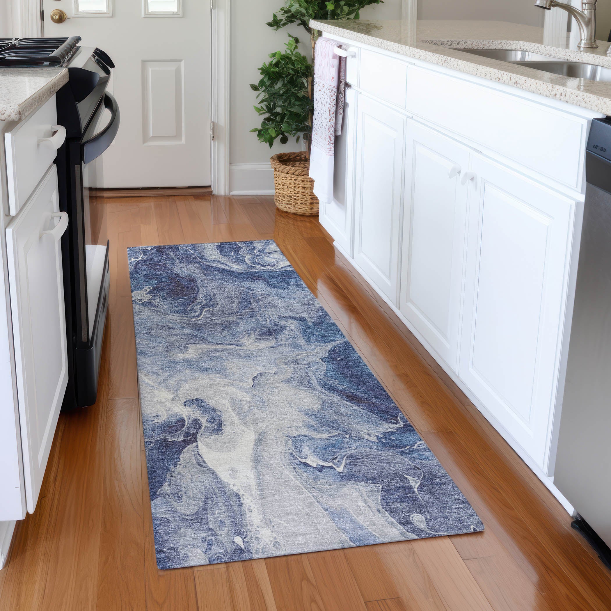 Chiang Mai Machine Washable Transitional Blue Rug 2'3" x 7'6" #shape_Runner