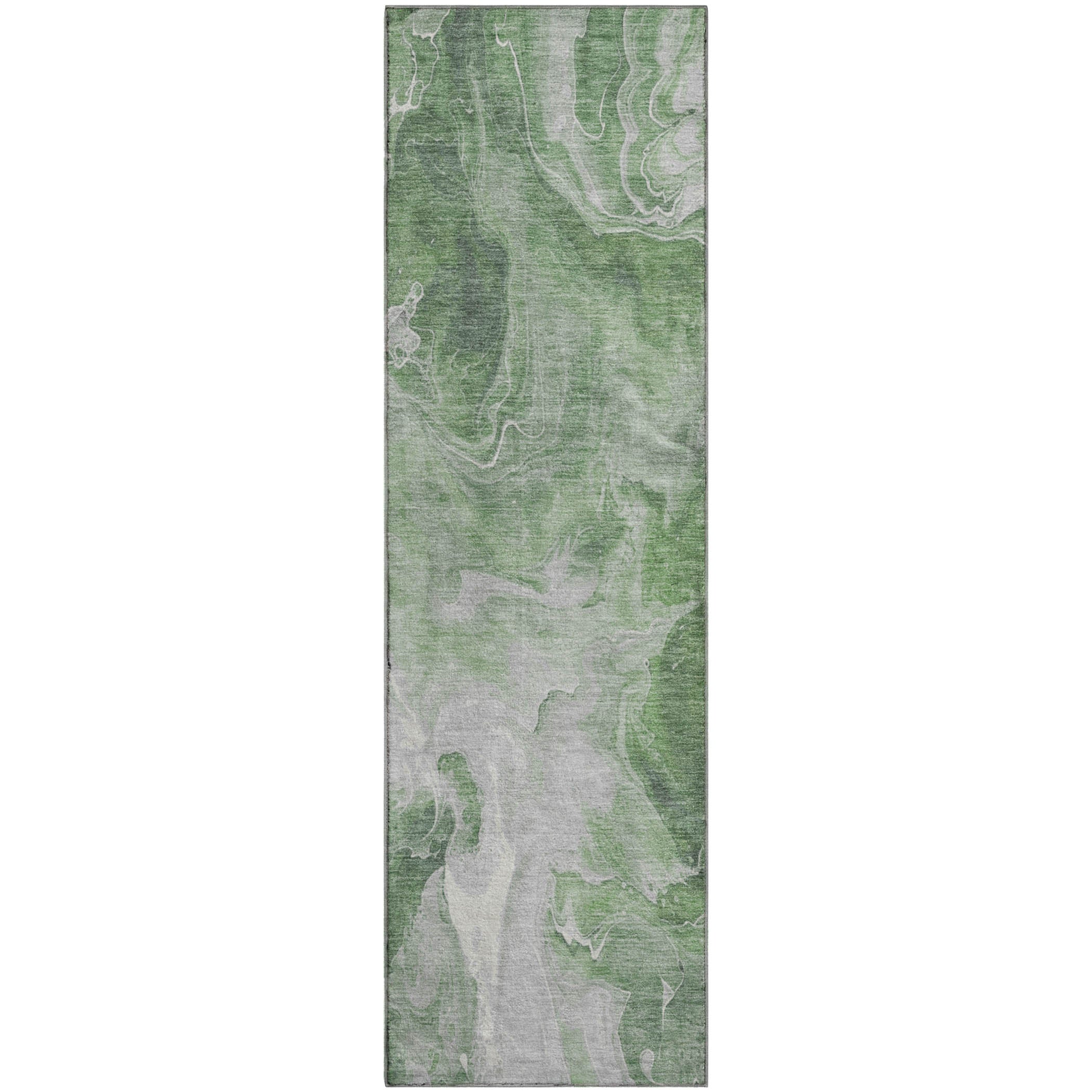 Chiang Mai Machine Washable Transitional Green Rug 2'3" x 7'6" #shape_Runner