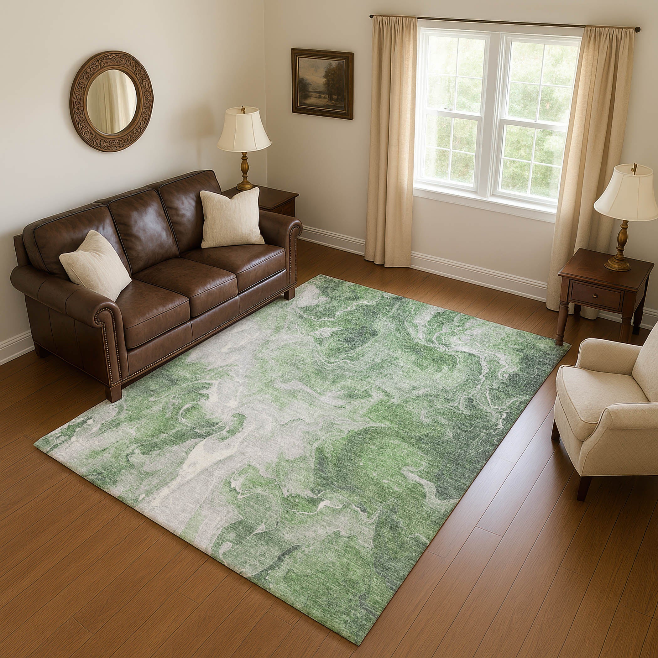 Chiang Mai Machine Washable Transitional Green Rug 2'6" x 3'10" #shape_Rectangle