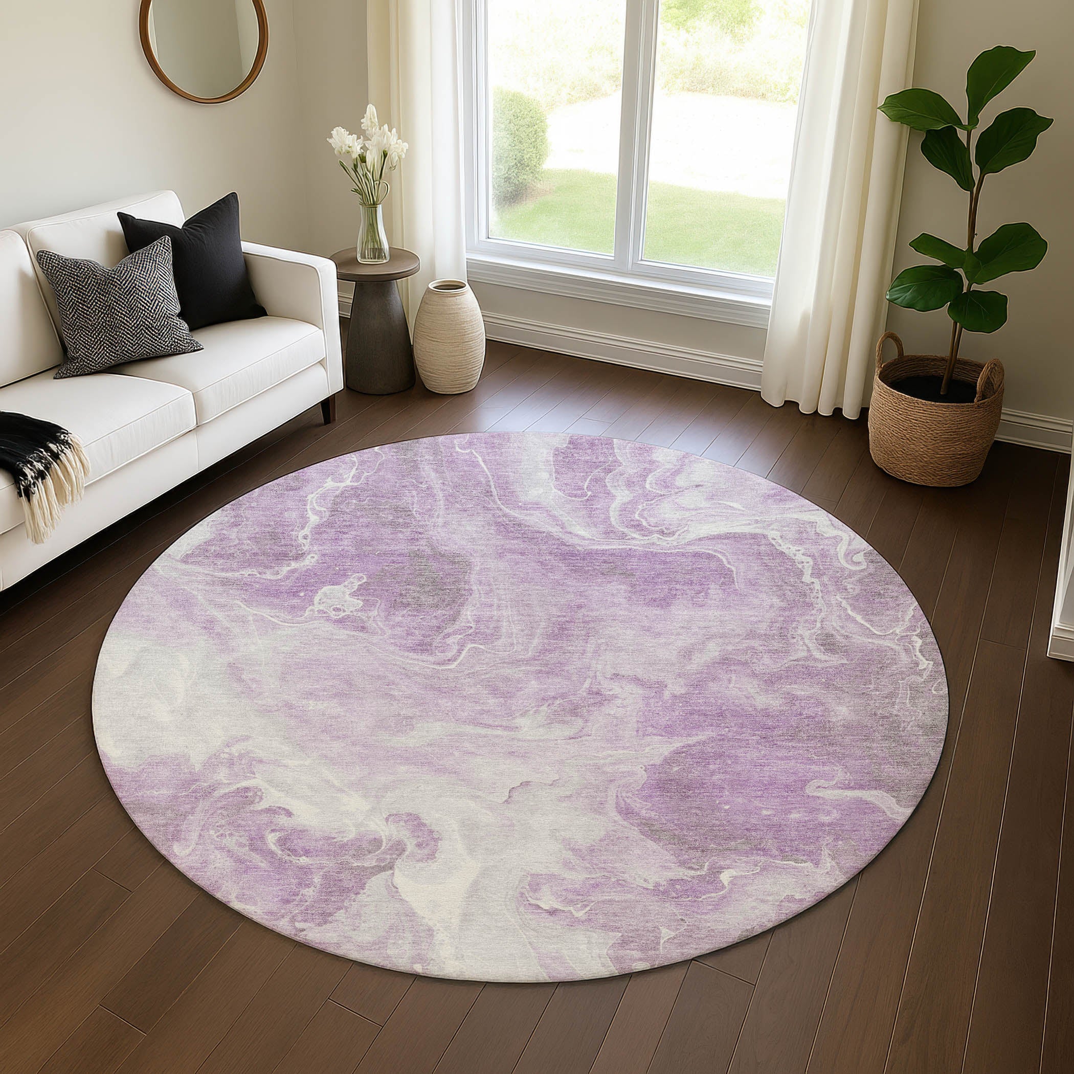 Chiang Mai Machine Washable Transitional Lavender Purple Rug 8' x 8' #shape_Round