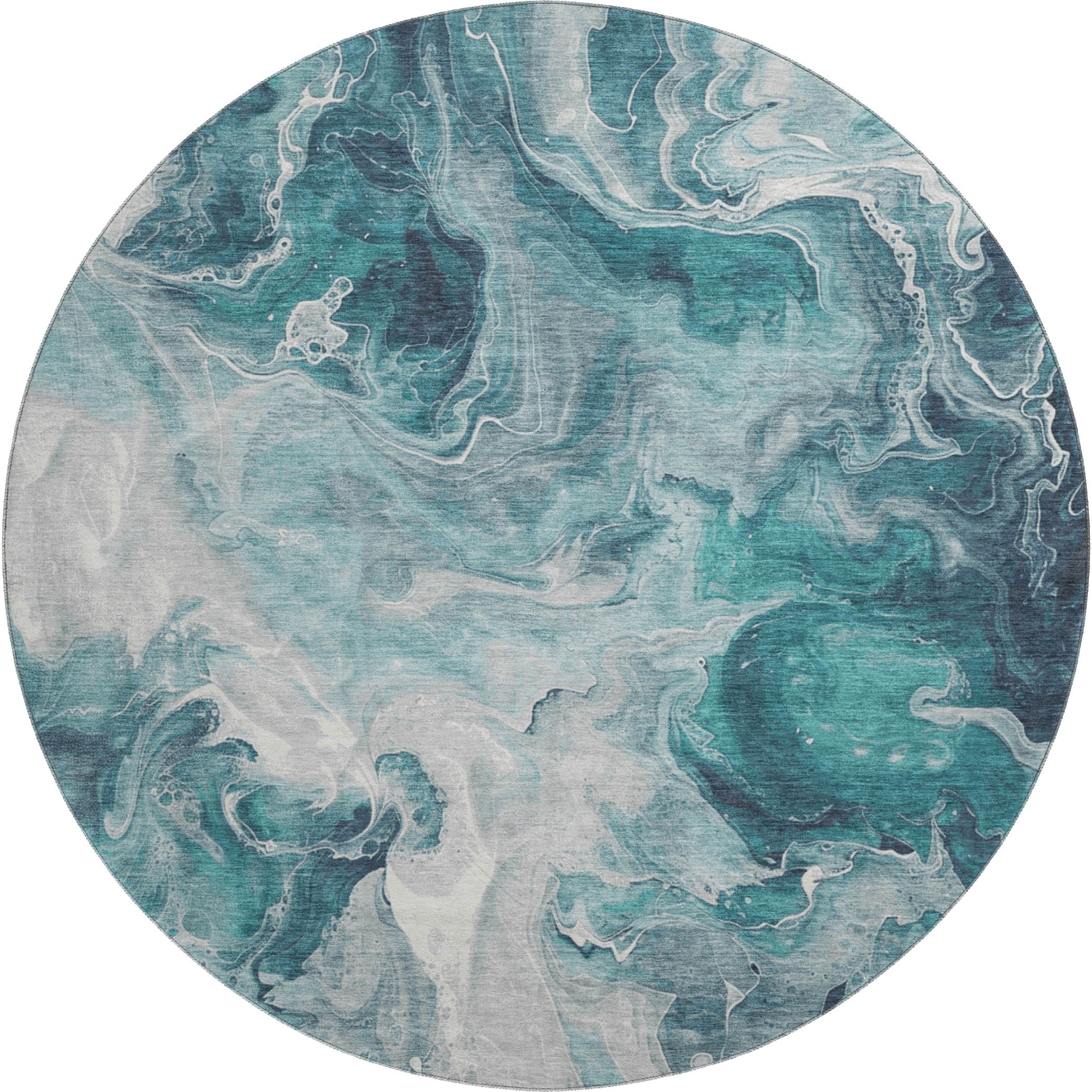 Chiang Mai Machine Washable Transitional Teal Rug 8' x 8' #shape_Round